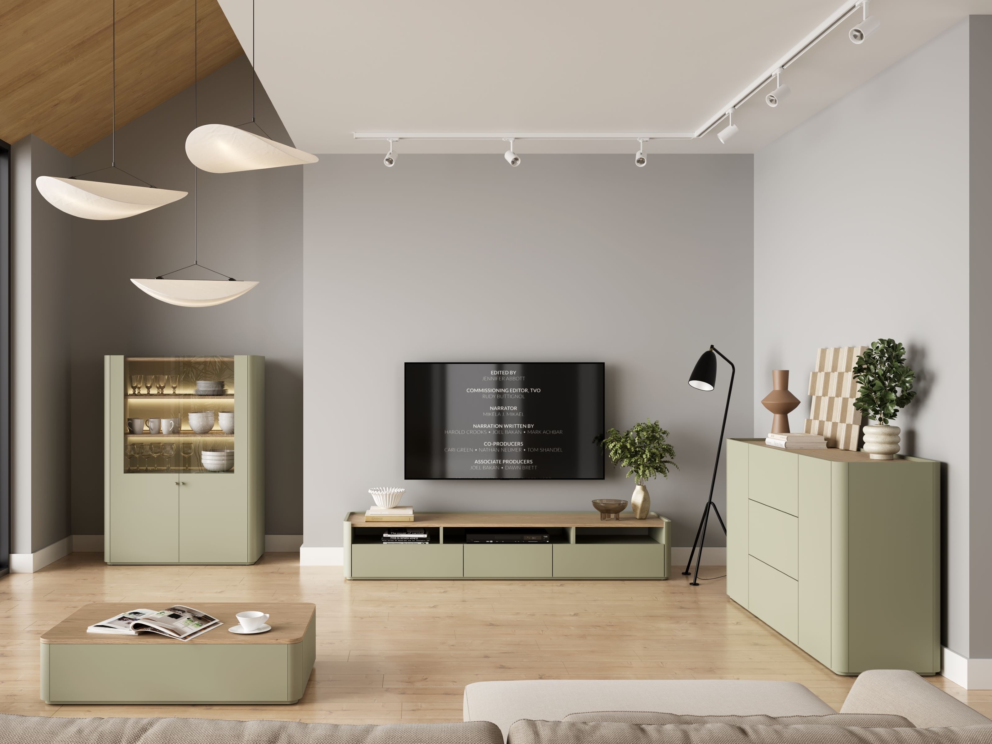 Стеллаж Elbmira 101 (Пыльно-зеленый + Дуб)