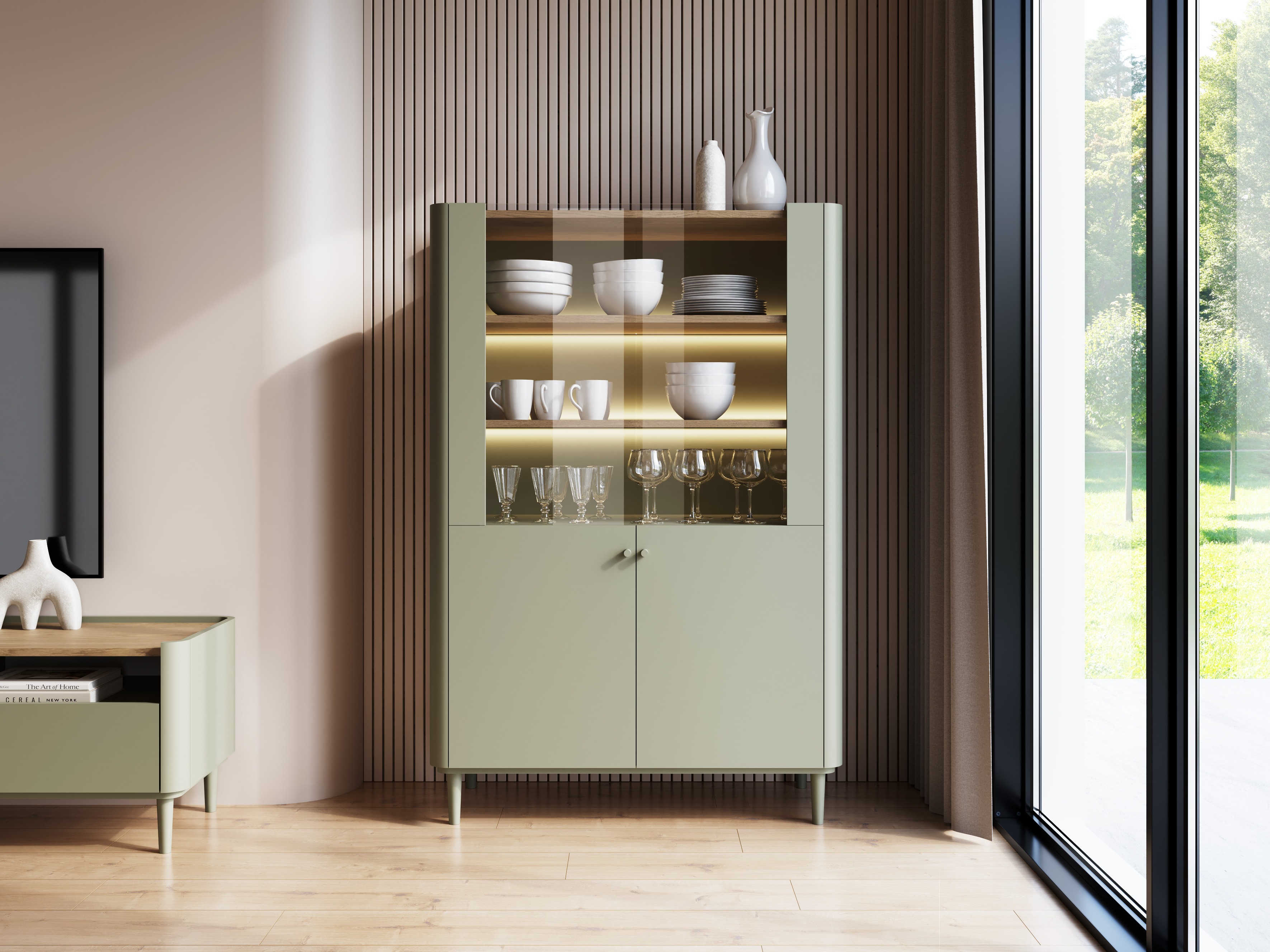 Стеллаж Elbmira 101 (Пыльно-зеленый + Дуб)