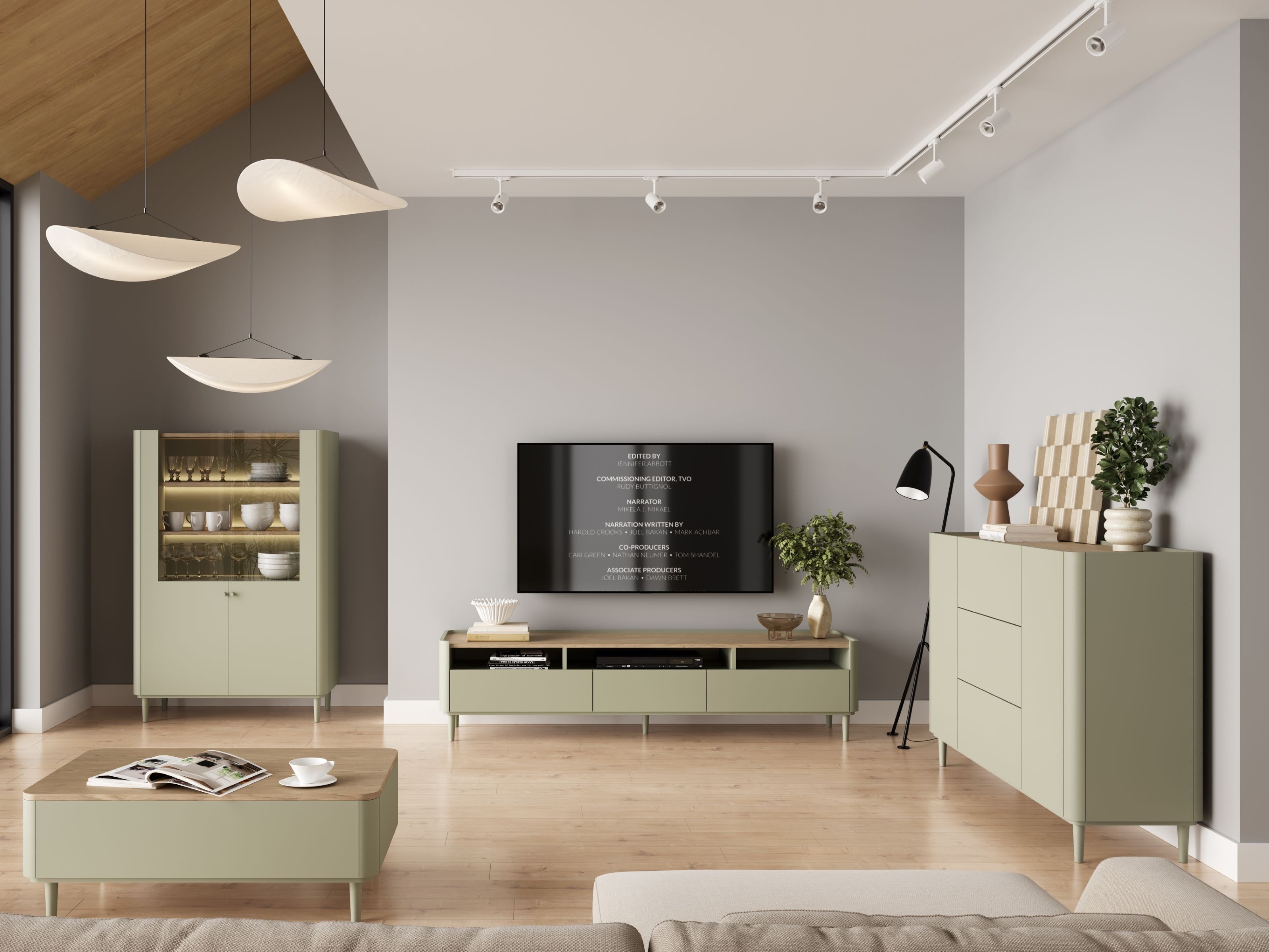 Стеллаж Elbmira 101 (Пыльно-зеленый + Дуб)