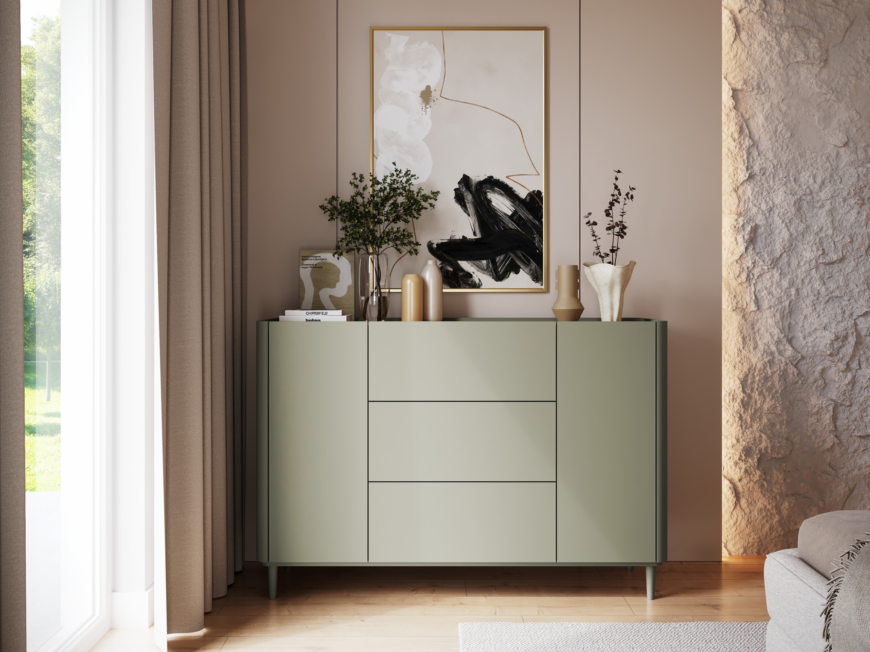 Kомод Elbmira 104 (Пыльно-зеленый + Дуб)