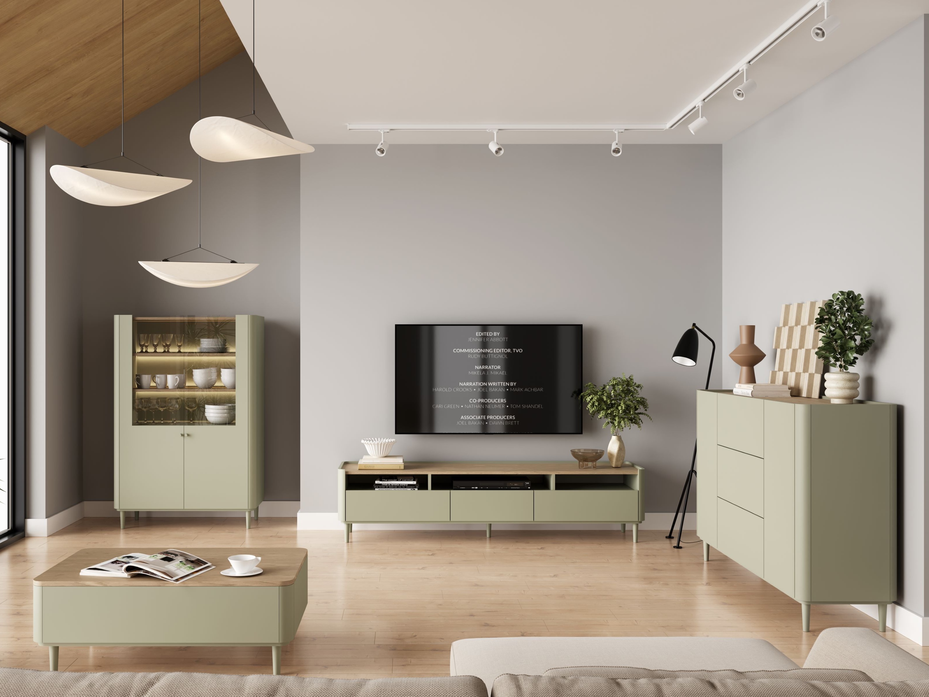 Kомод Elbmira 104 (Пыльно-зеленый + Дуб)