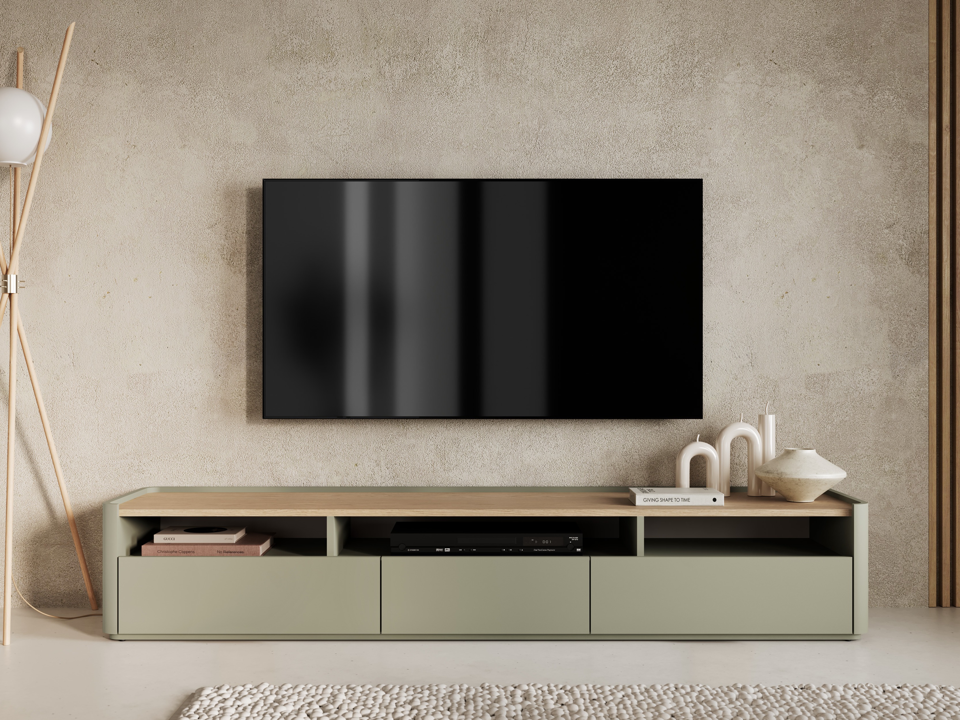 TV galds Elbmira 106 (Putekļaini zaļa + Ozols)