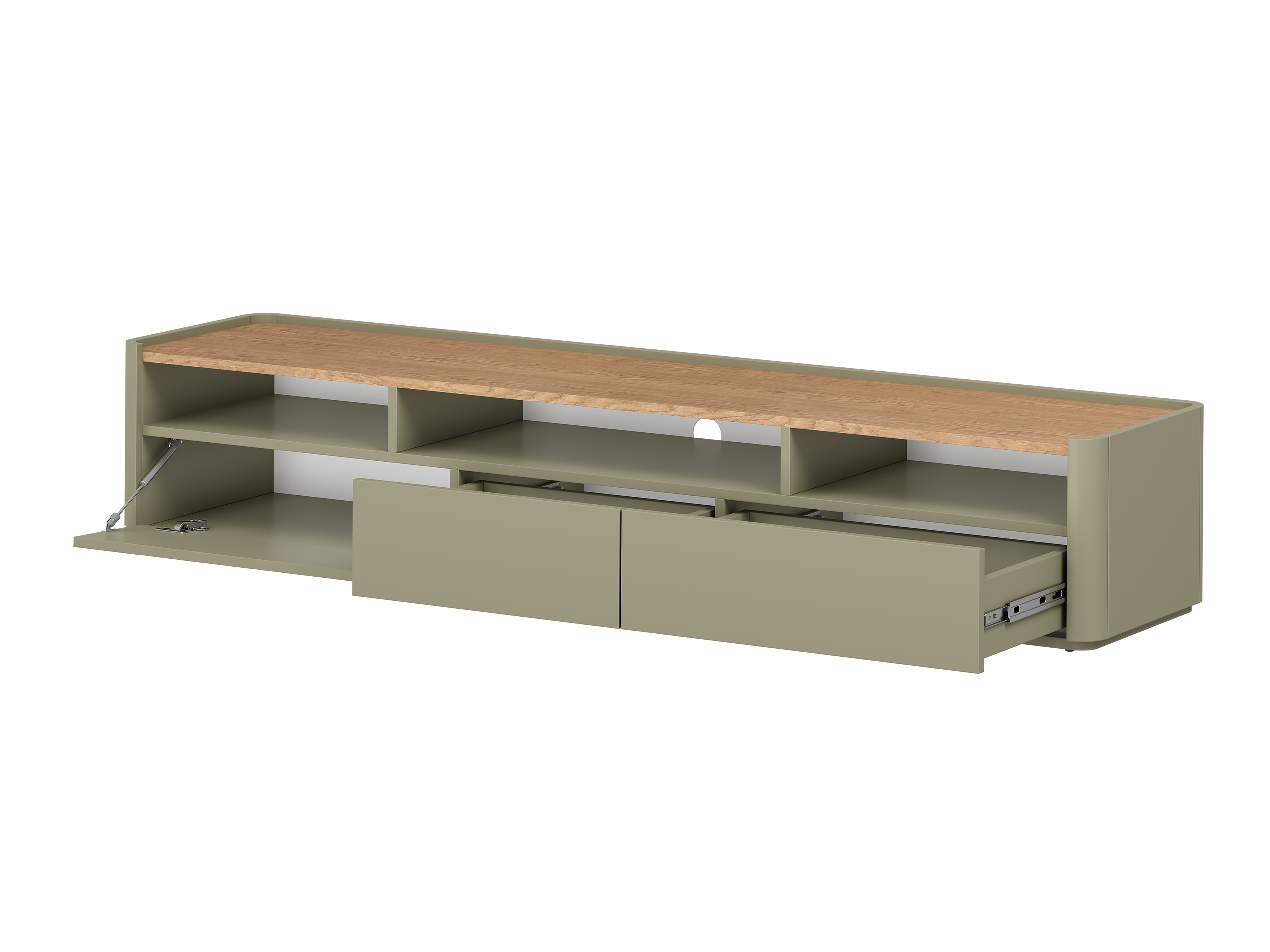 TV galds Elbmira 106 (Putekļaini zaļa + Ozols)