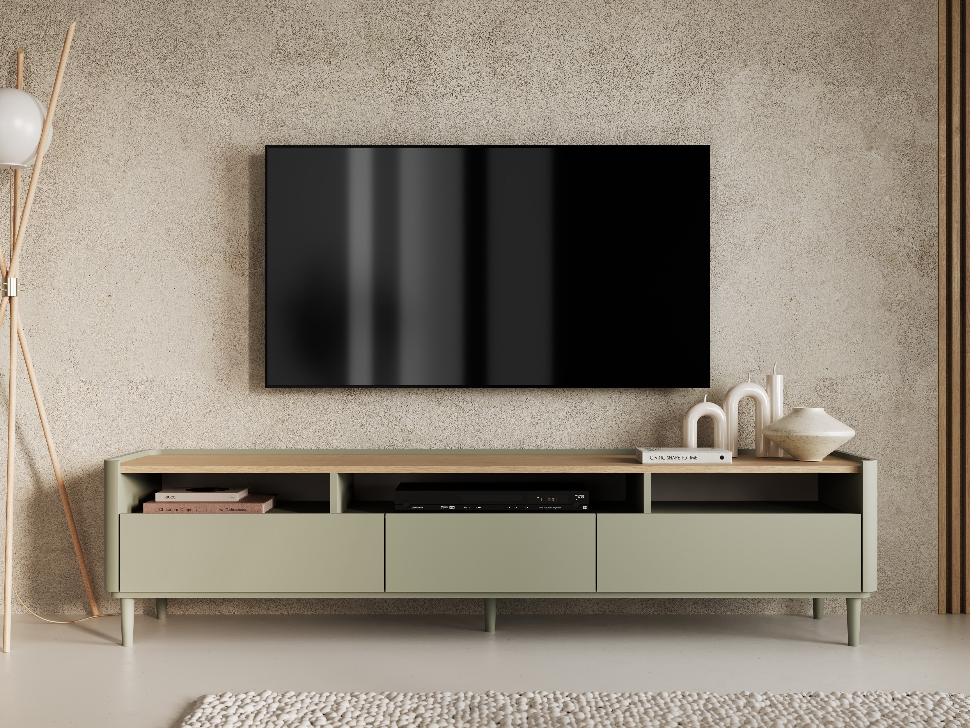 TV galds Elbmira 106 (Putekļaini zaļa + Ozols)