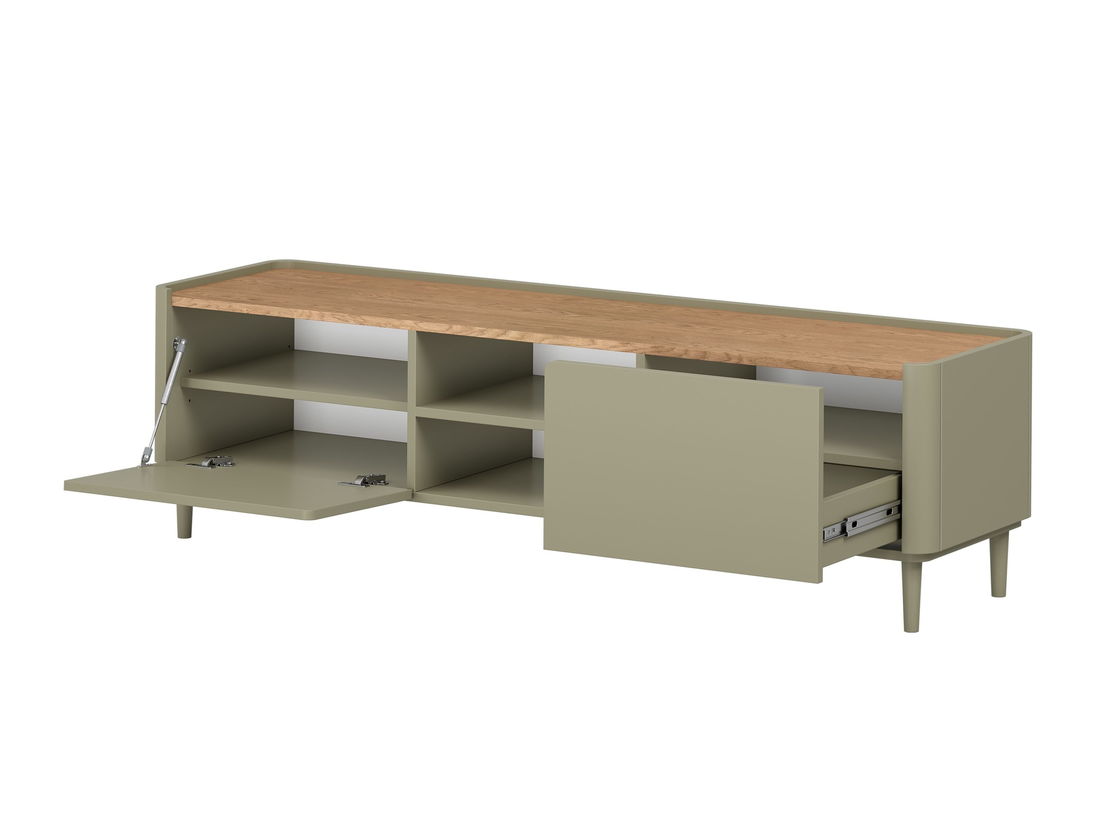 TV galds Elbmira 107 (Putekļaini zaļa + Ozols)