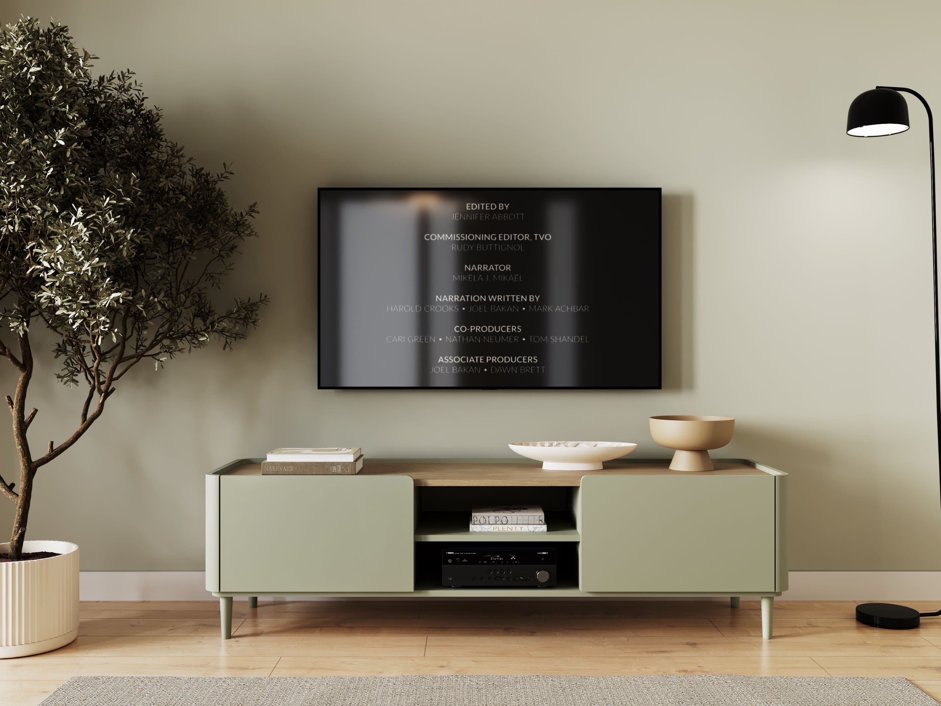 ТВ тумба Elbmira 107 (Пыльно-зеленый + Дуб)