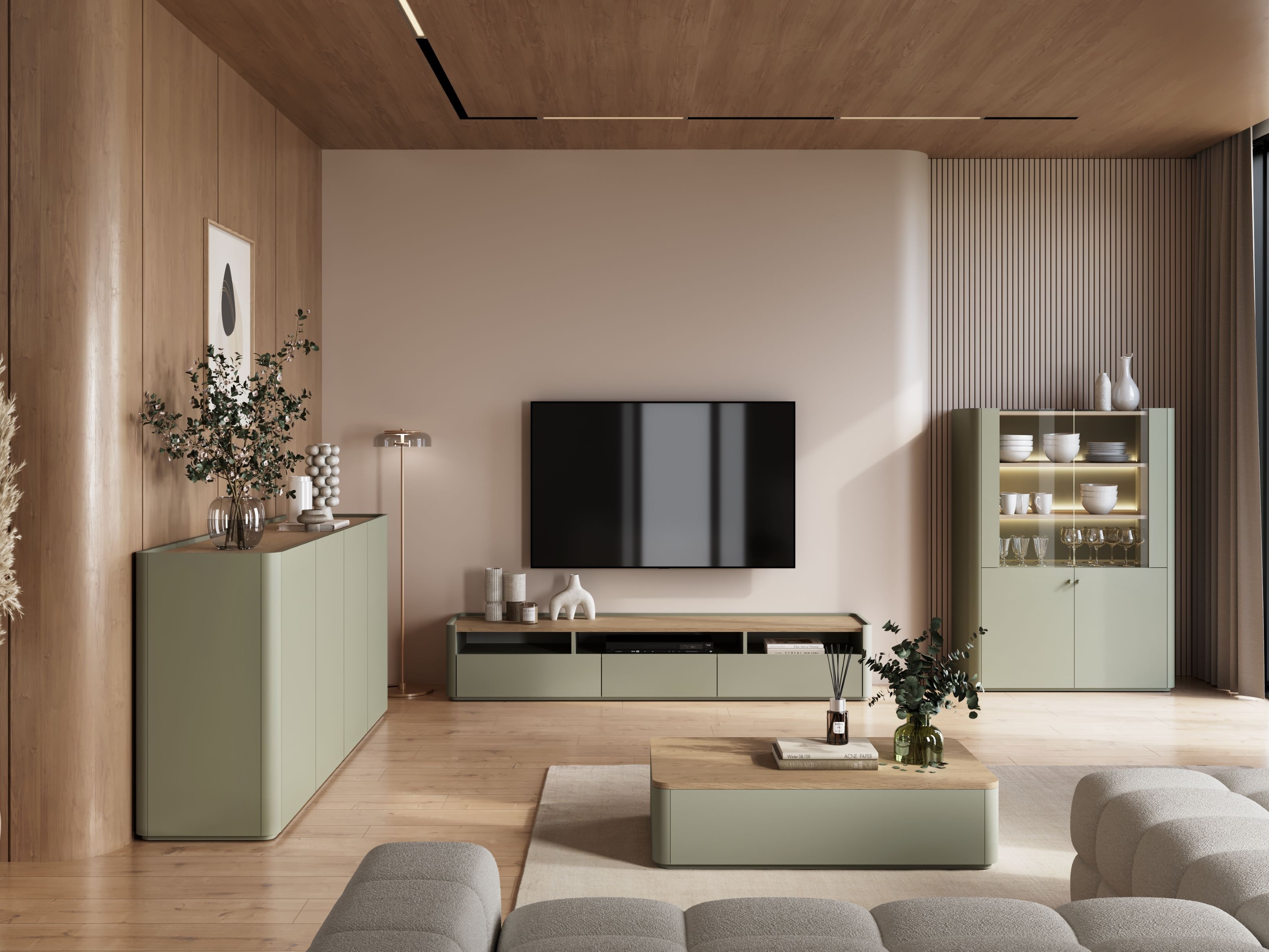 Журнальный столик Elbmira 103 (Пыльно-зеленый + Дуб)