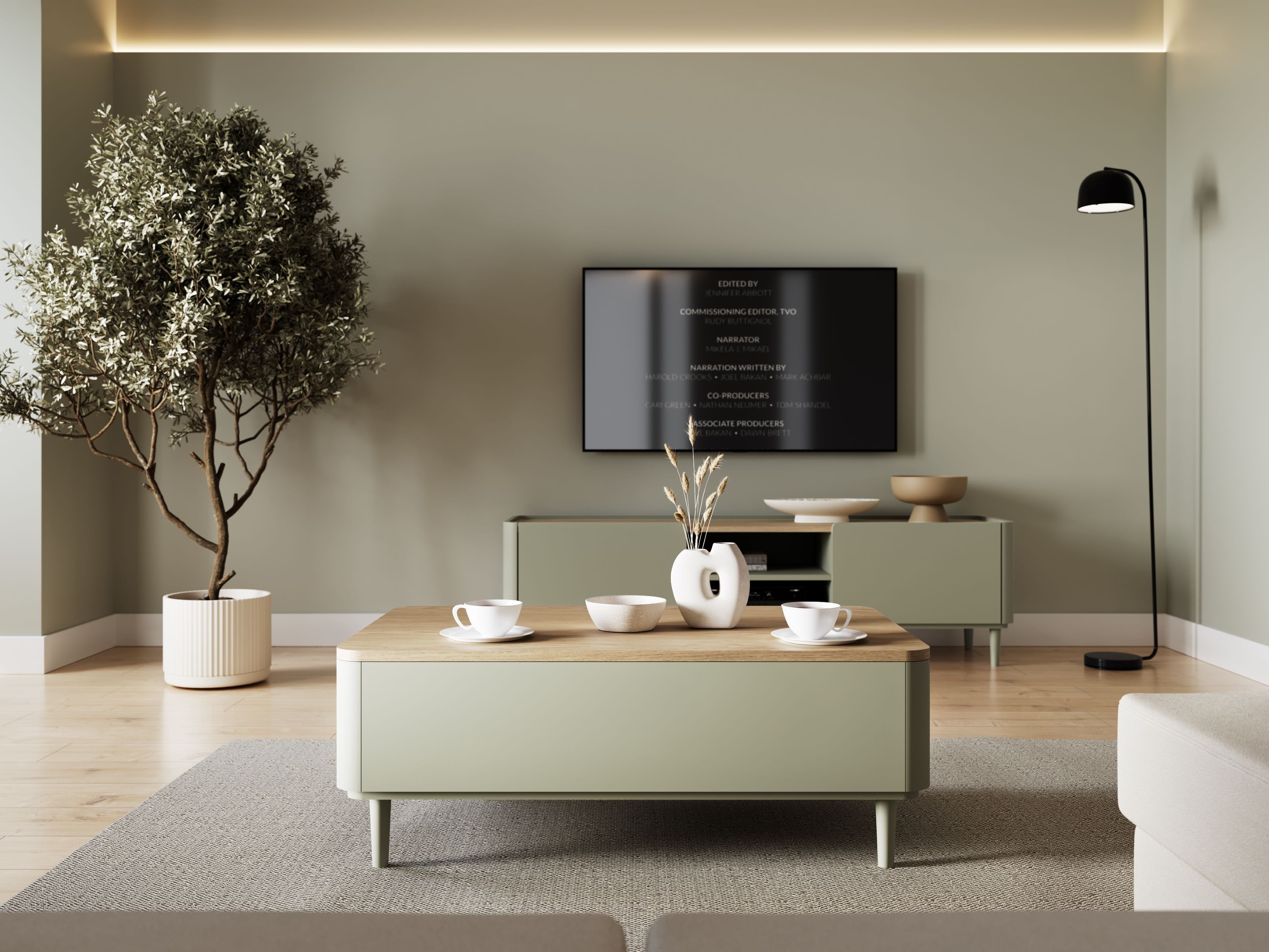 Журнальный столик Elbmira 103 (Пыльно-зеленый + Дуб)