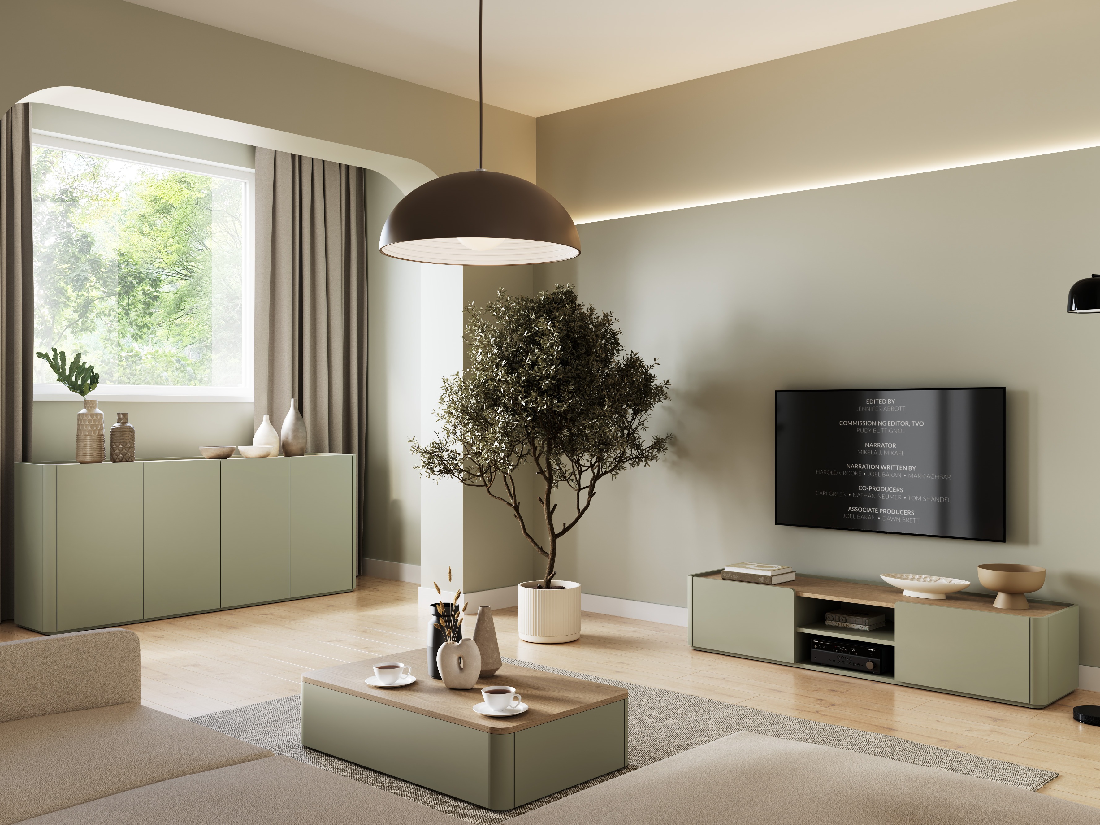 Набор для гостиной Elbmira 108 (Пыльно-зеленый + Дуб)