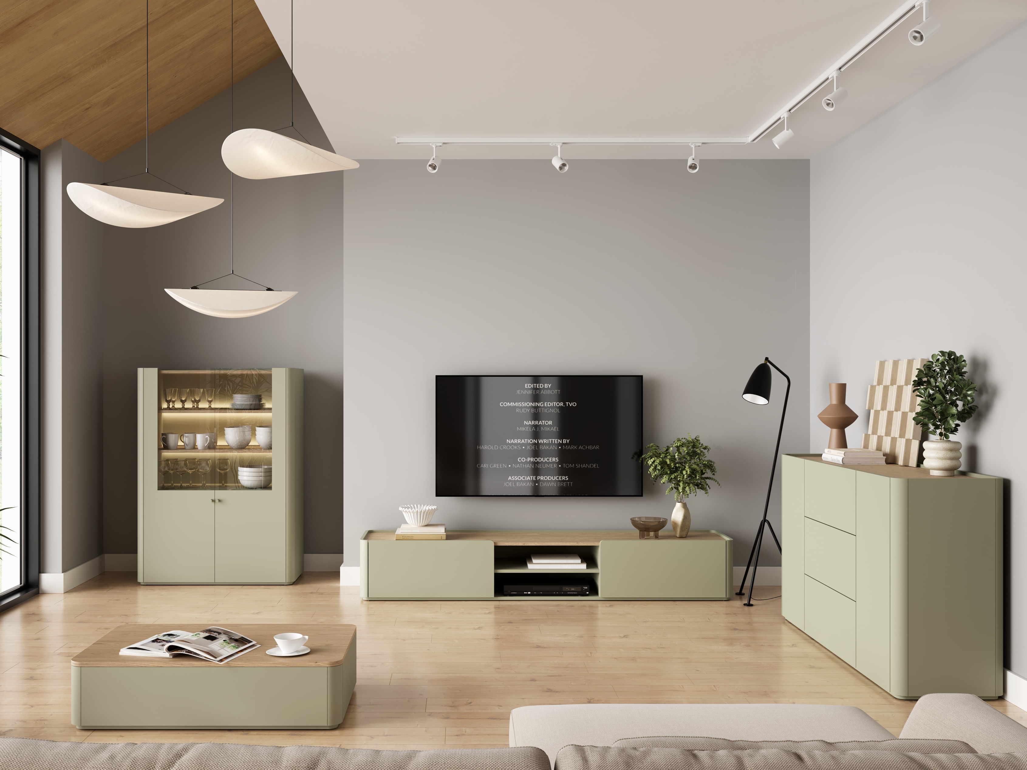 Viesistabas komplekts Elbmira 110 (Putekļaini zaļa + Ozols)