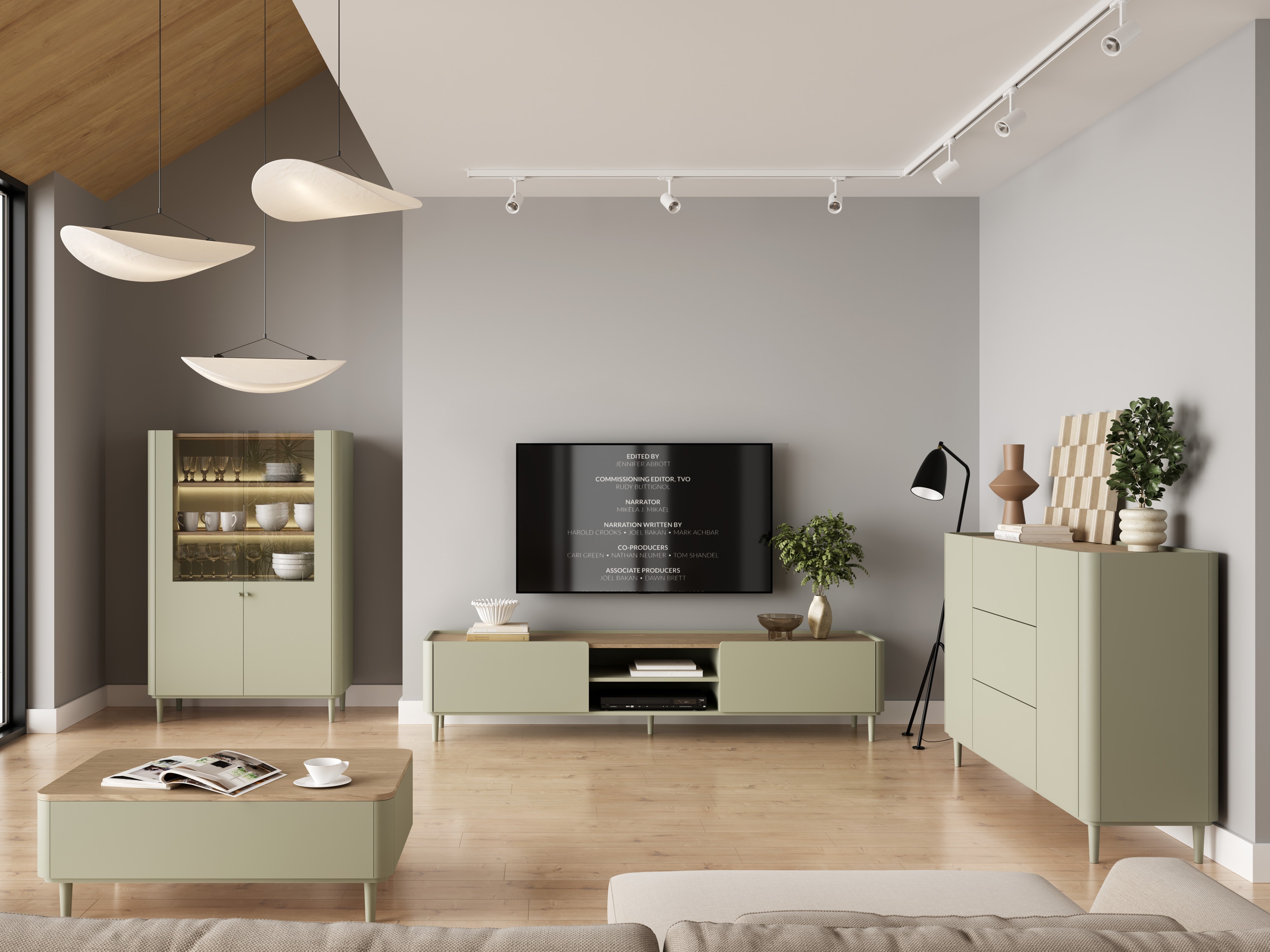 Viesistabas komplekts Elbmira 110 (Putekļaini zaļa + Ozols)