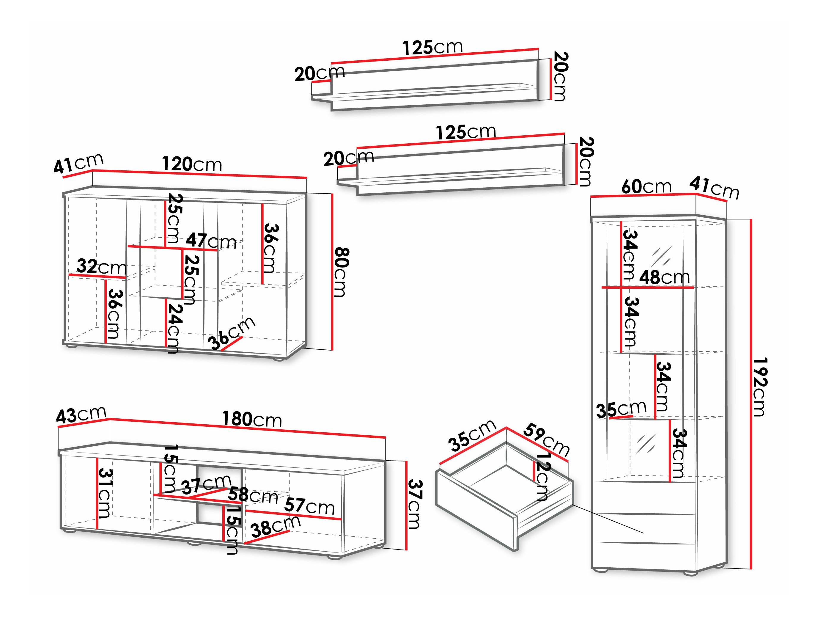Набор для гостиной Tornola 116 (Чёрный + Глянцевый черный)