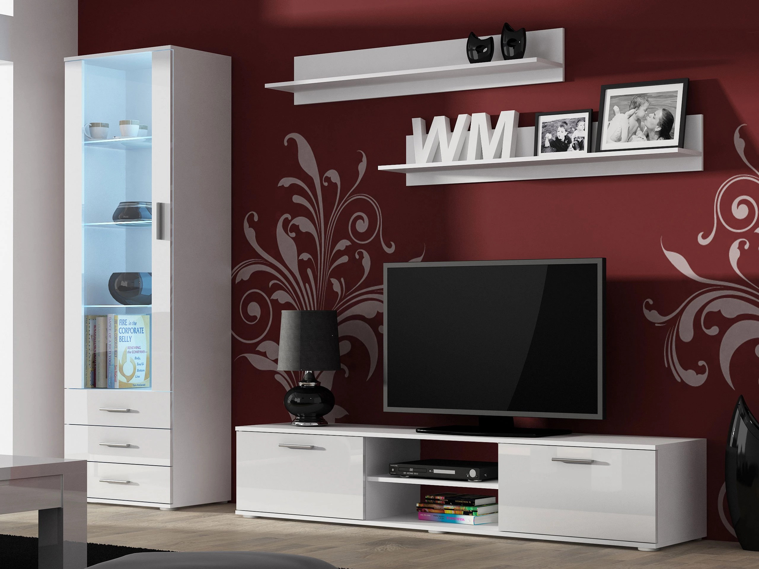 Viesistabas komplekts Tornola 107 (Balts + Glancēts balts)