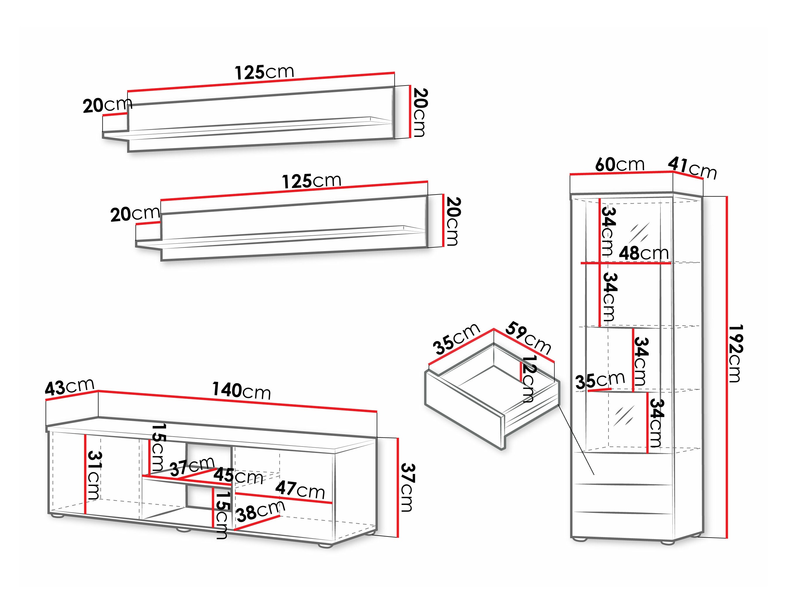 Viesistabas komplekts Tornola 110 (Melns + Glancēts melns)