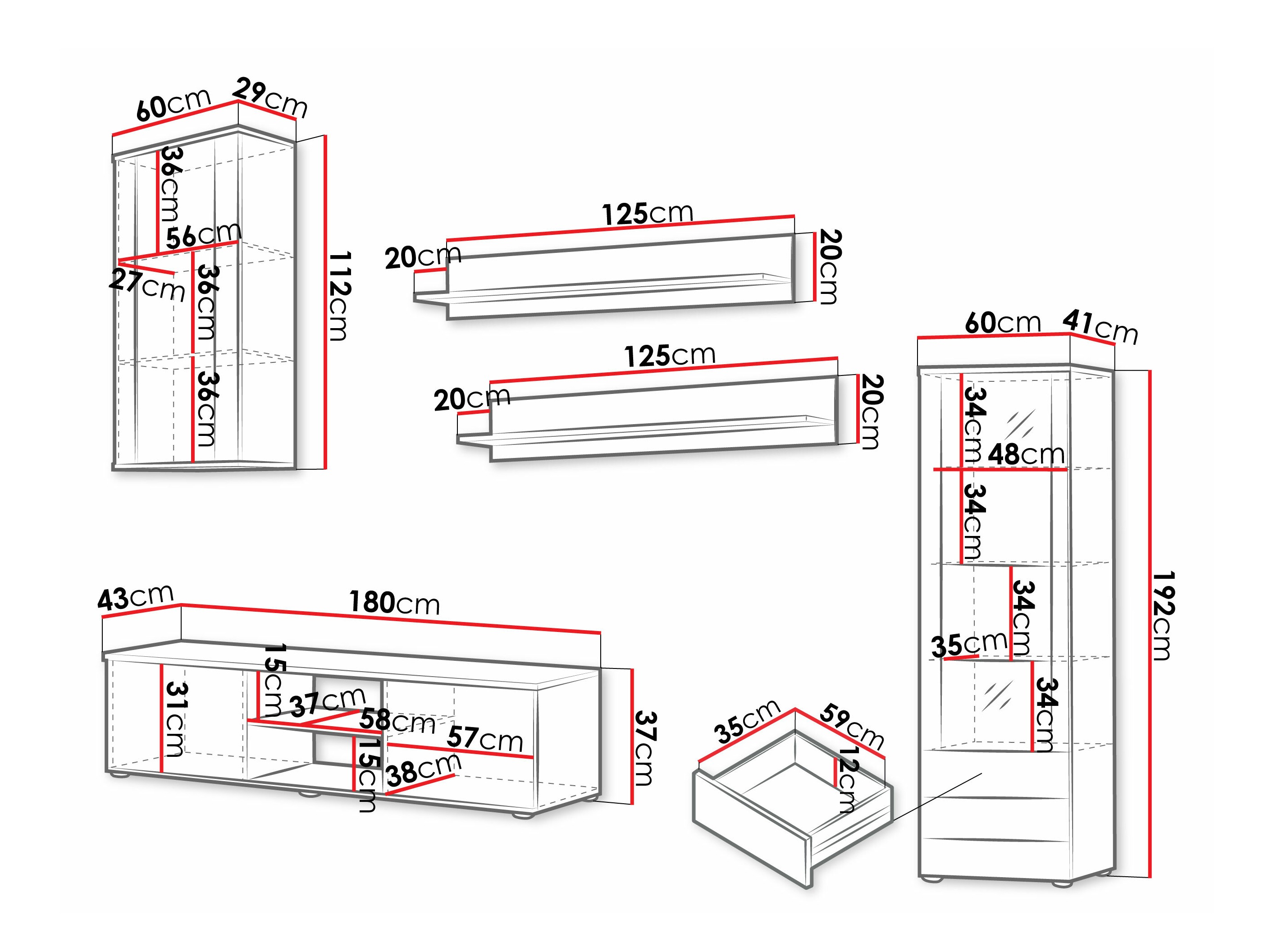 Viesistabas komplekts Tornola 114 (Balts + Glancēts balts)
