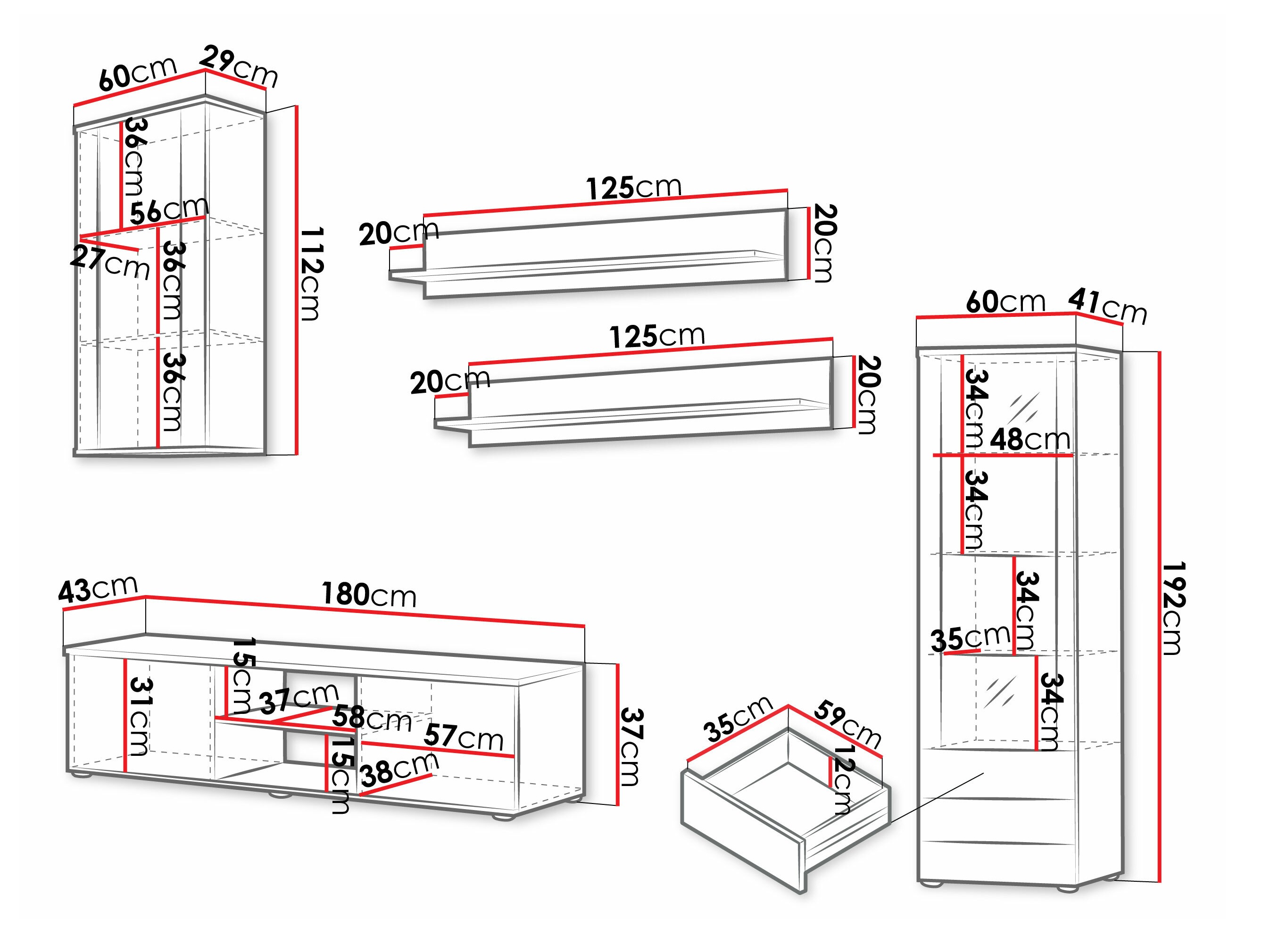 Viesistabas komplekts Tornola 114 (Melns + Glancēts melns)