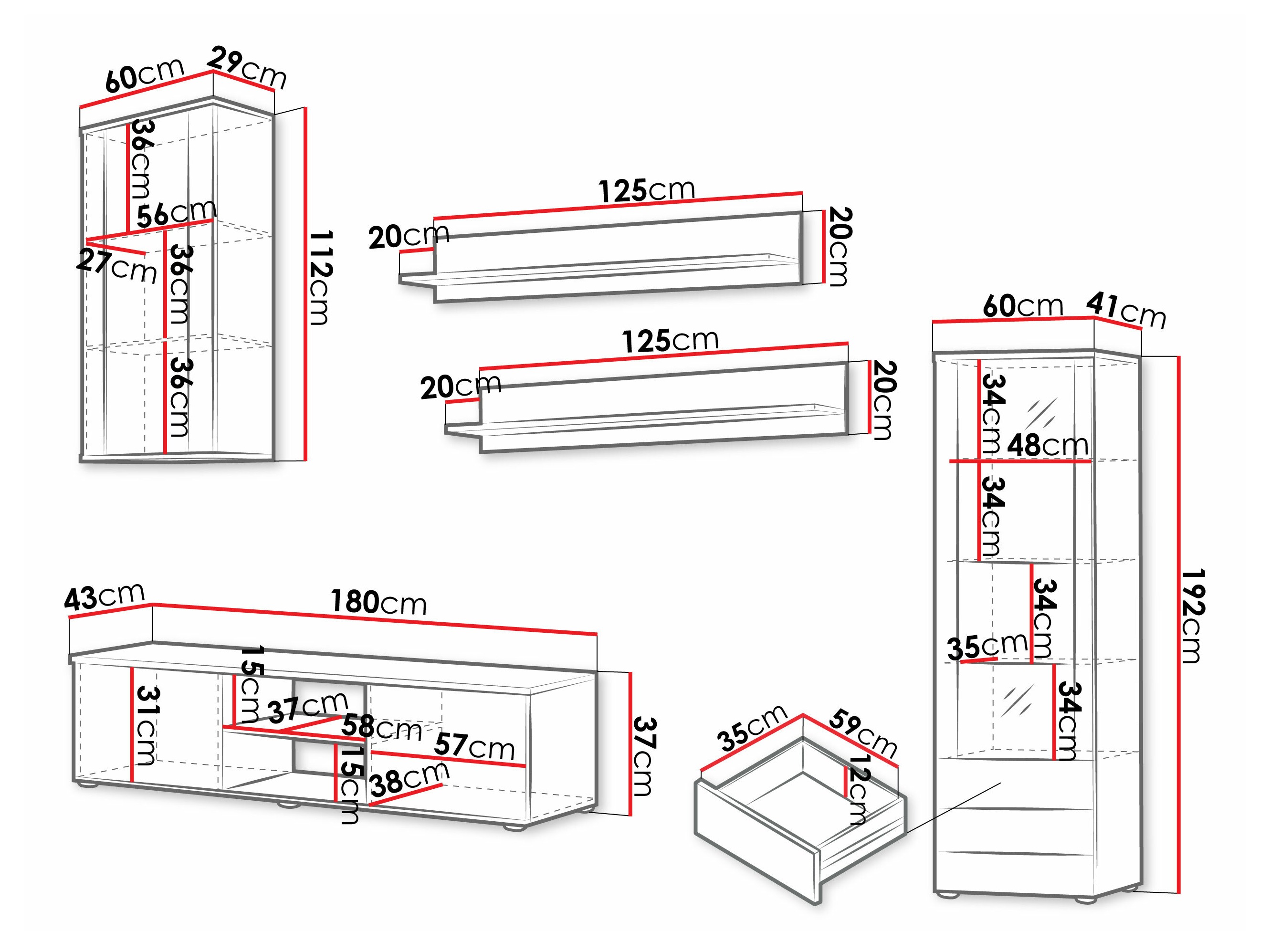 Viesistabas komplekts Tornola 114 (Melns + Glancēts melns)