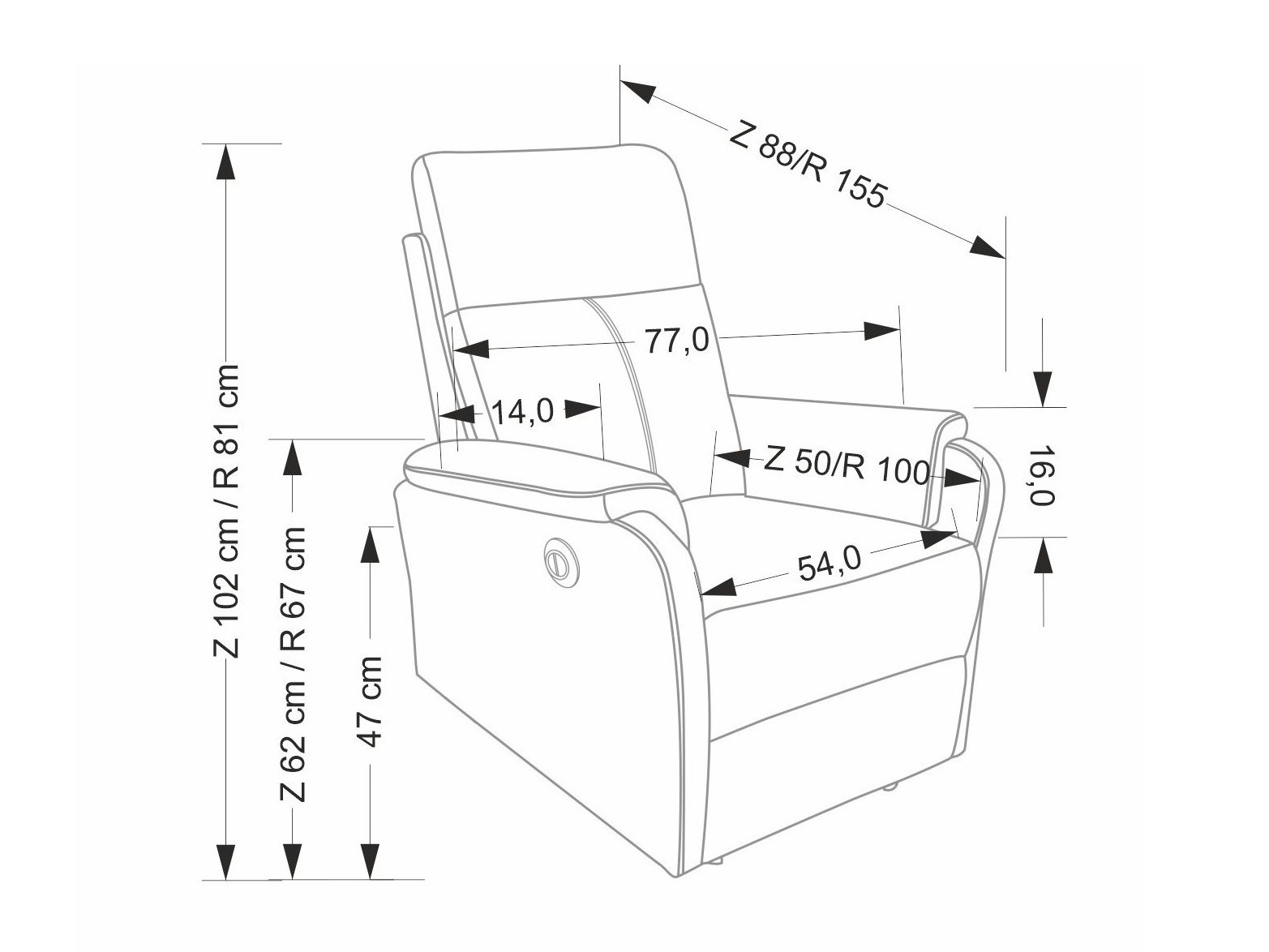 Krēsls reglainer Houston 2074