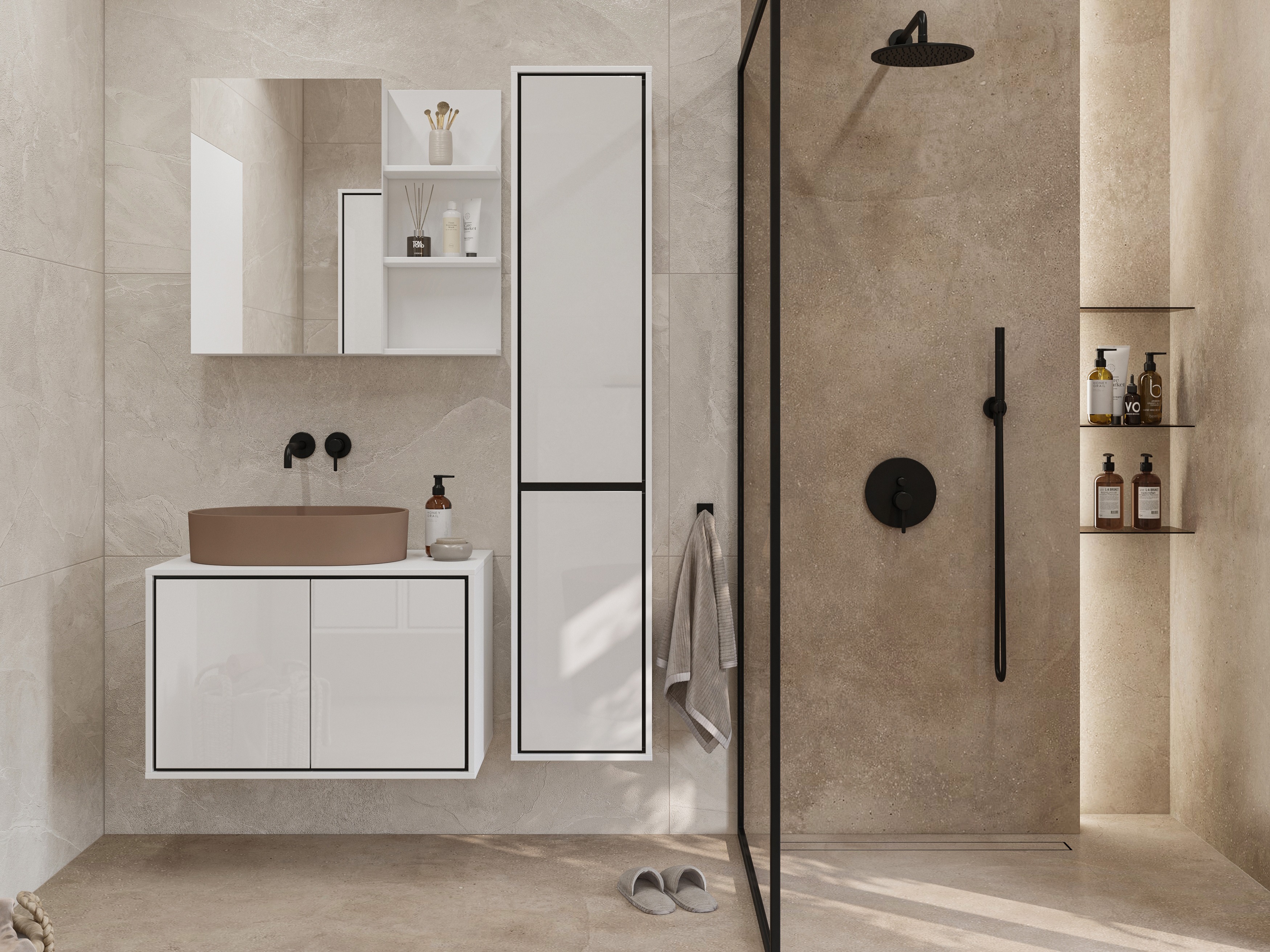 Vannas komplekts Tecavu 105 (Glancēts balts + Balts)