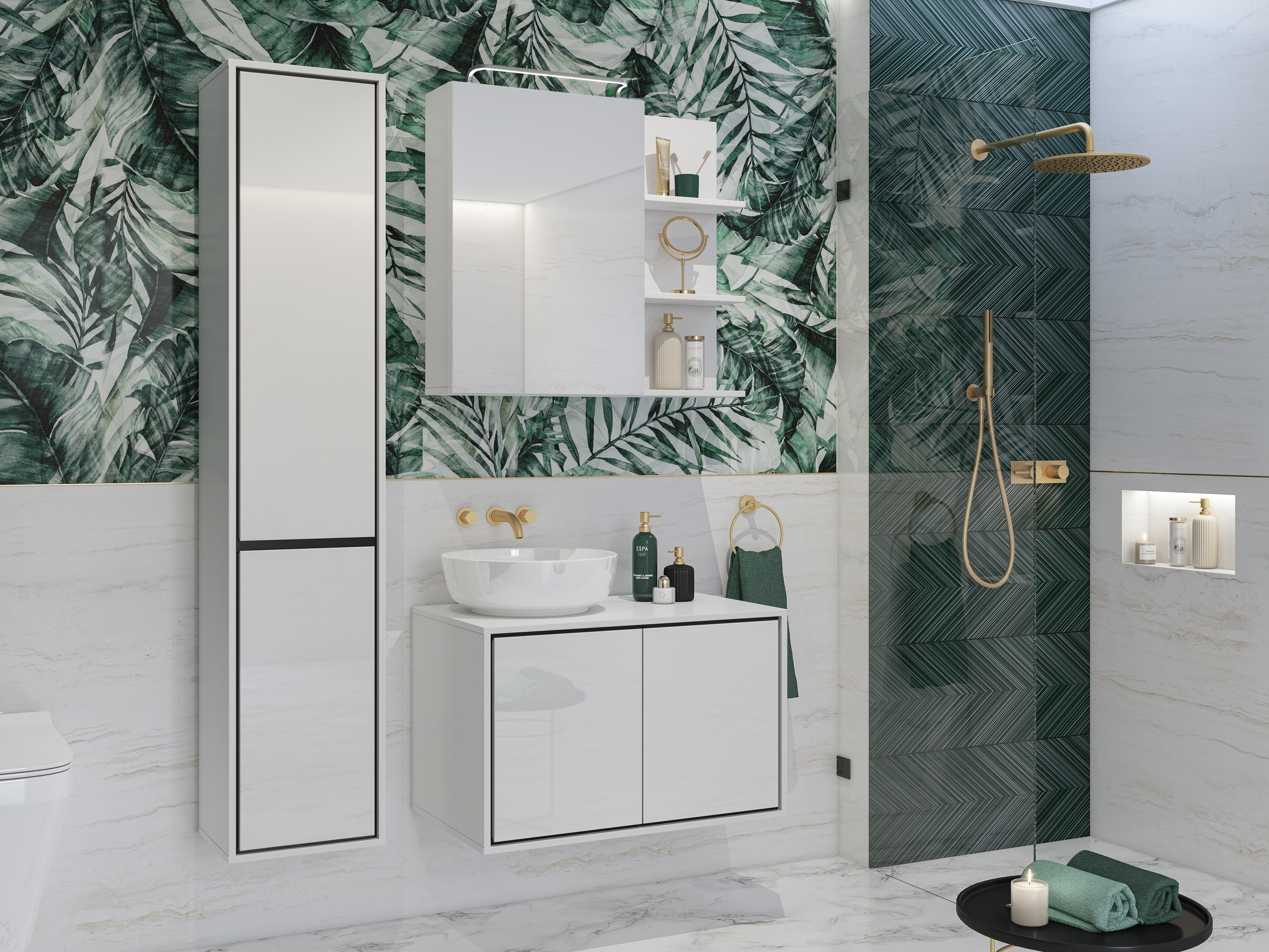 Vannas komplekts Tecavu 105 (Glancēts balts + Balts)