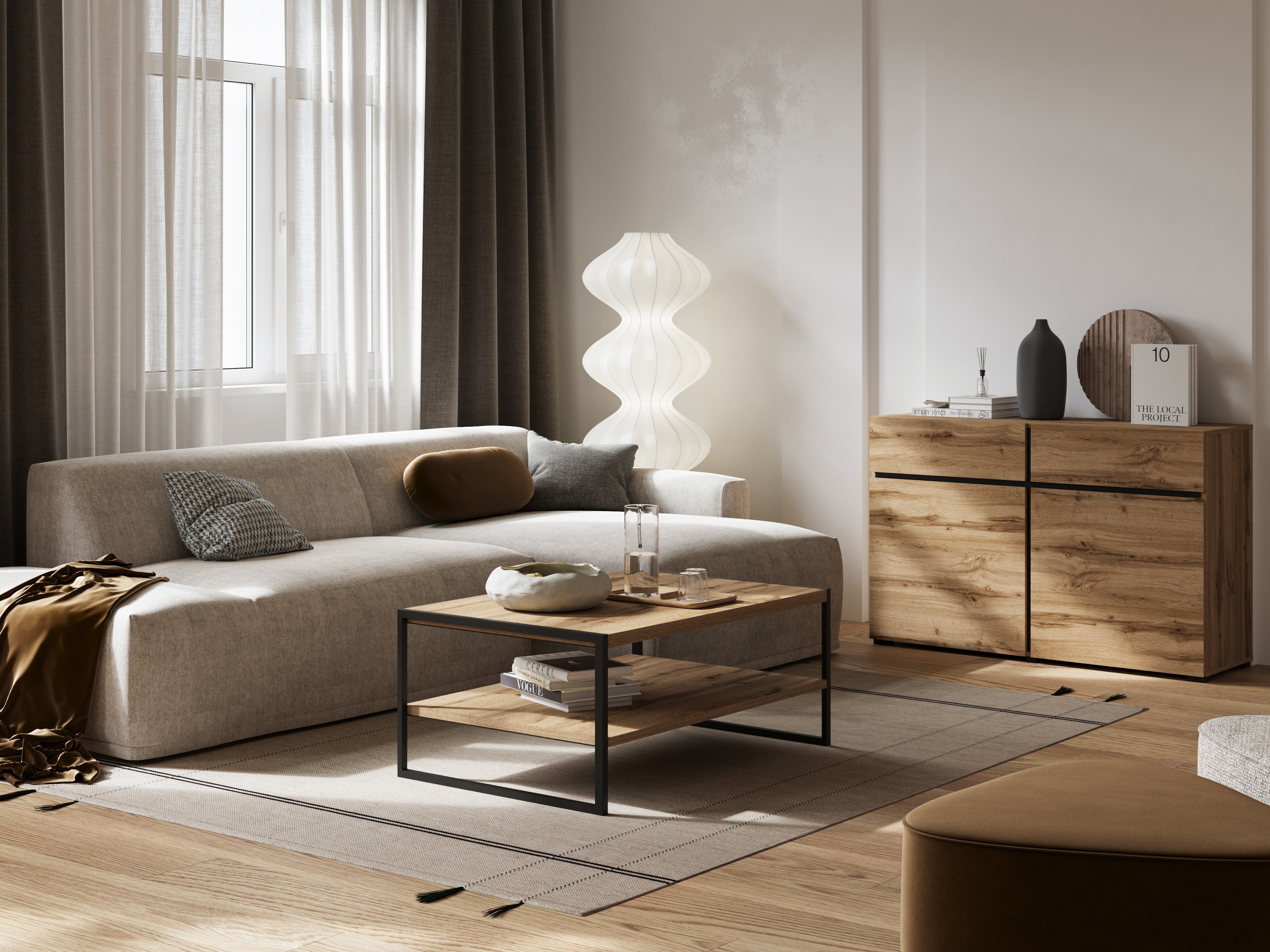 Žurnālu galdiņš Austin 381 (Votan ozols + Melns)