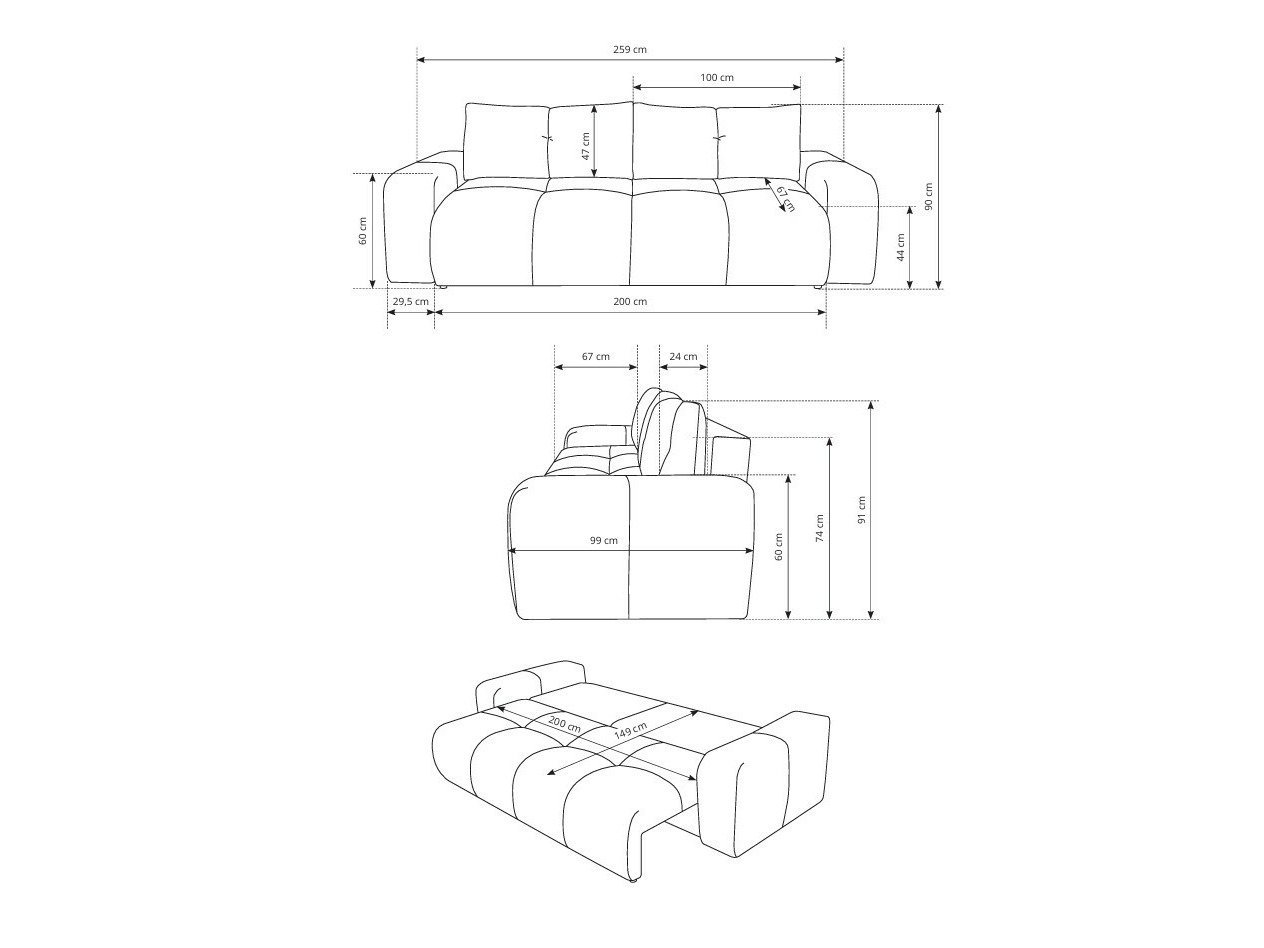 Dīvāns gulta Kingston 154 (Flow 09)