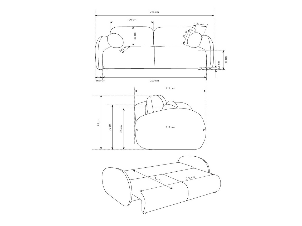 Dīvāns gulta Kingston 196 (Raven 22)