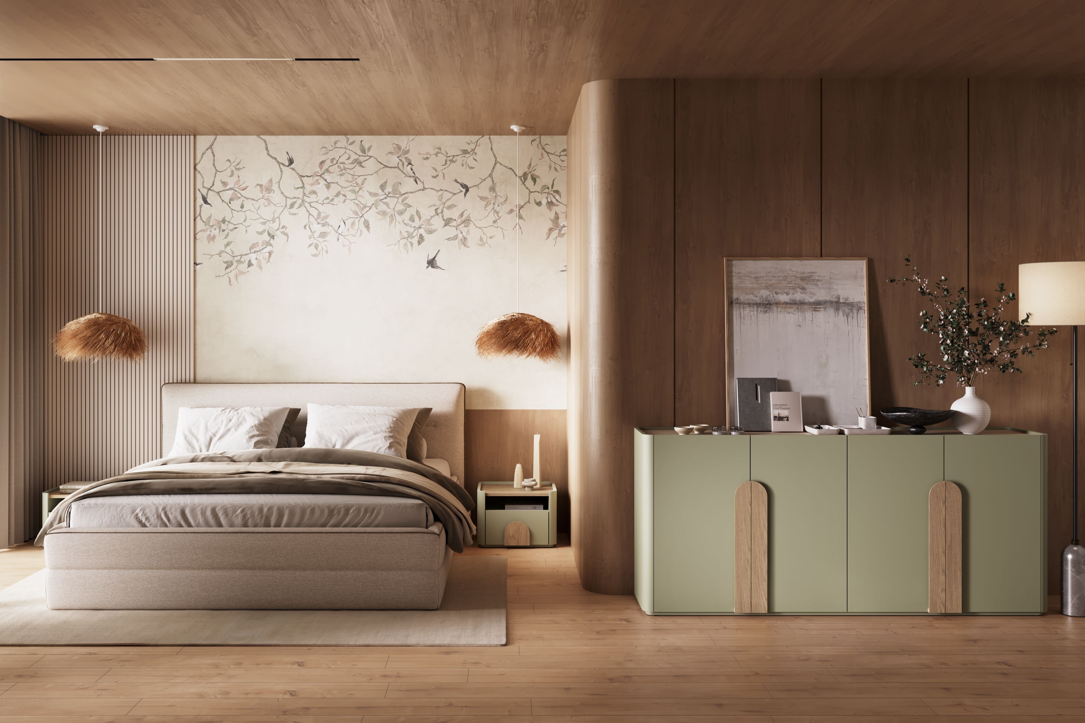 Naktsgaldiņš Camavio 100 (Putekļaini zaļa + Ozols)