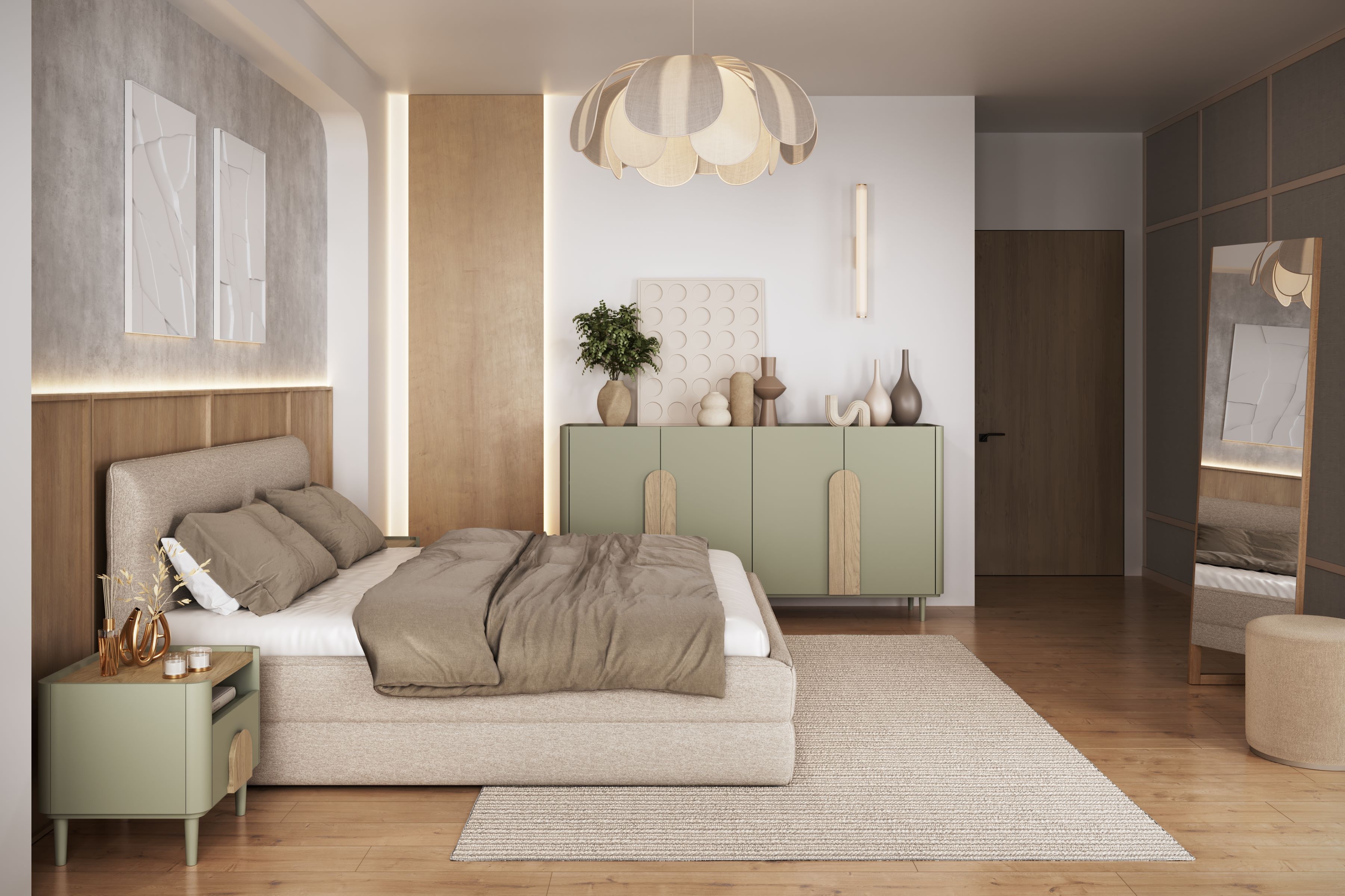 Naktsgaldiņš Camavio 100 (Putekļaini zaļa + Ozols)