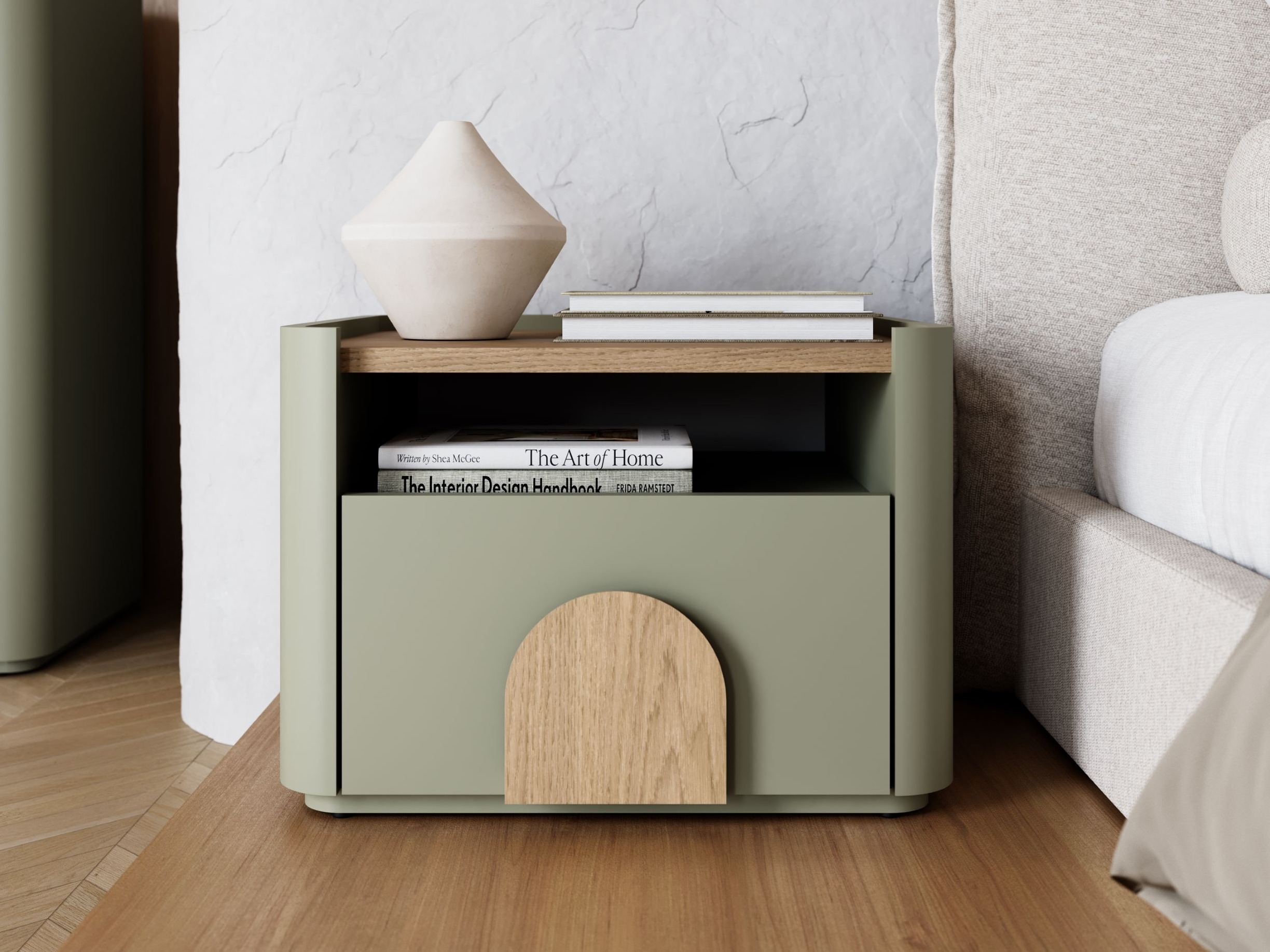 Прикроватная тумбочка Camavio 100 (Пыльно-зеленый + Дуб)