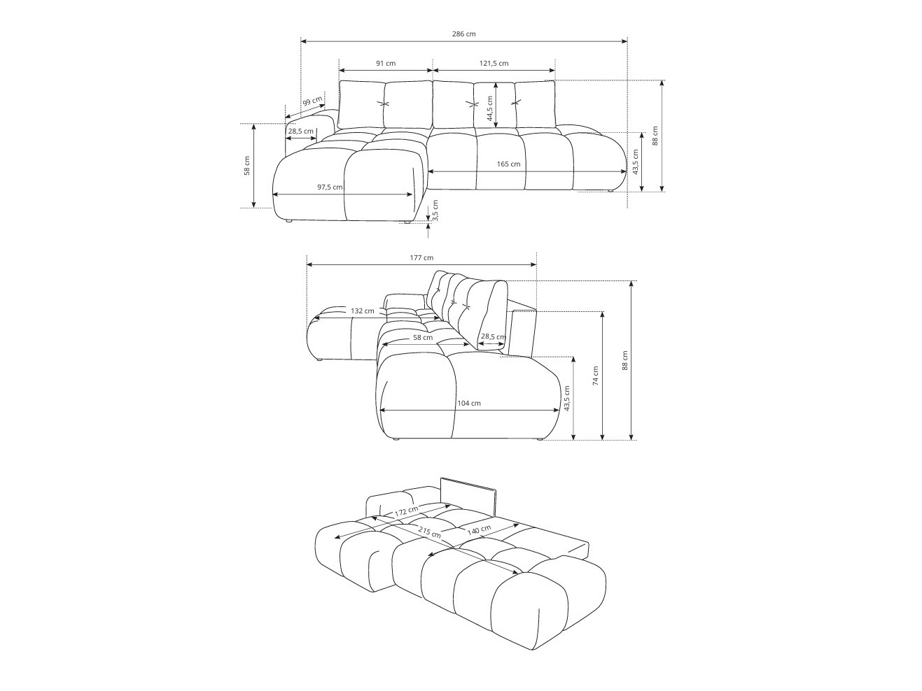 Stūra dīvāns Kingston 156 (Flow 09)