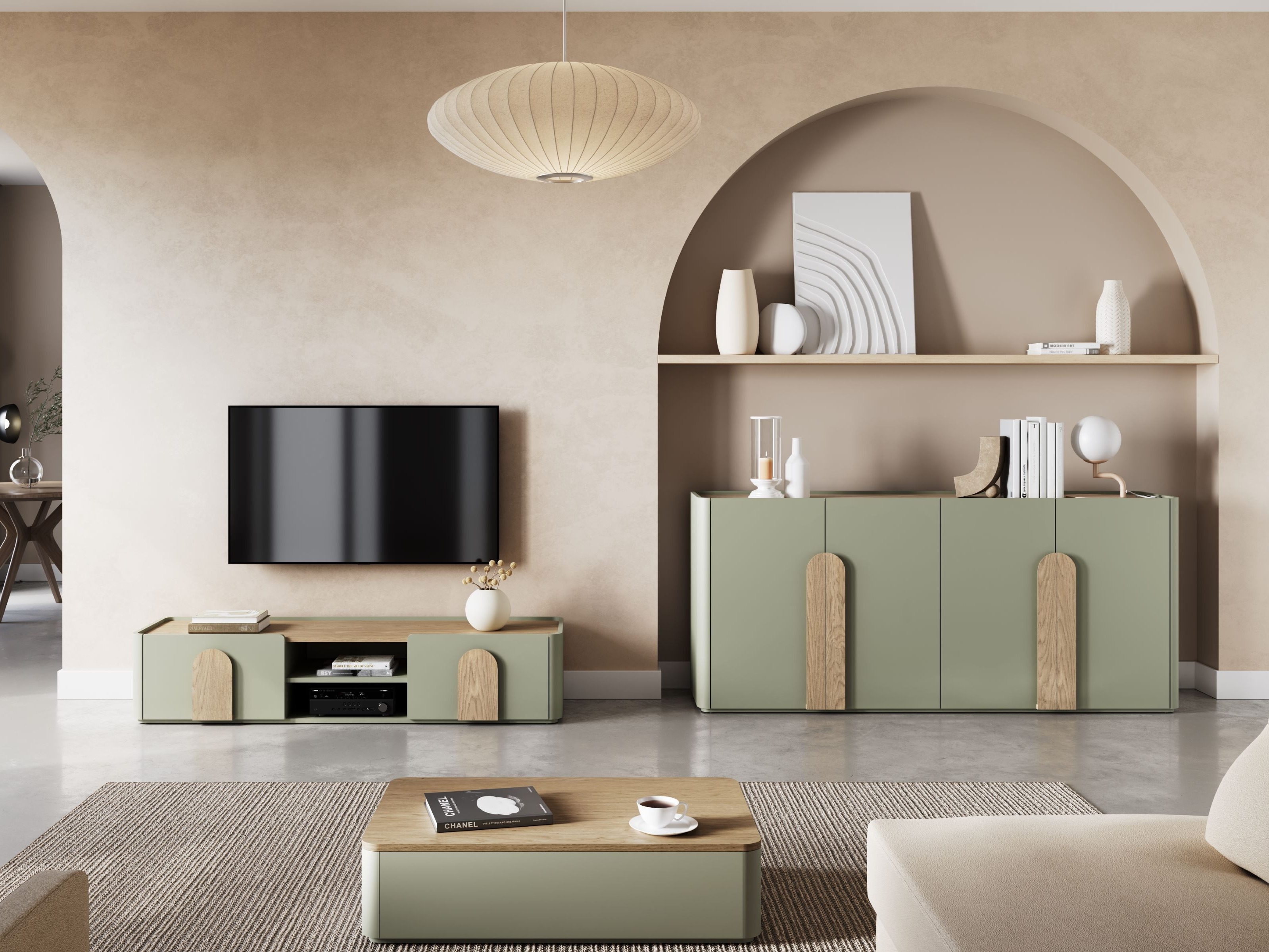 Набор для гостиной Camavio 107 (Пыльно-зеленый + Дуб)