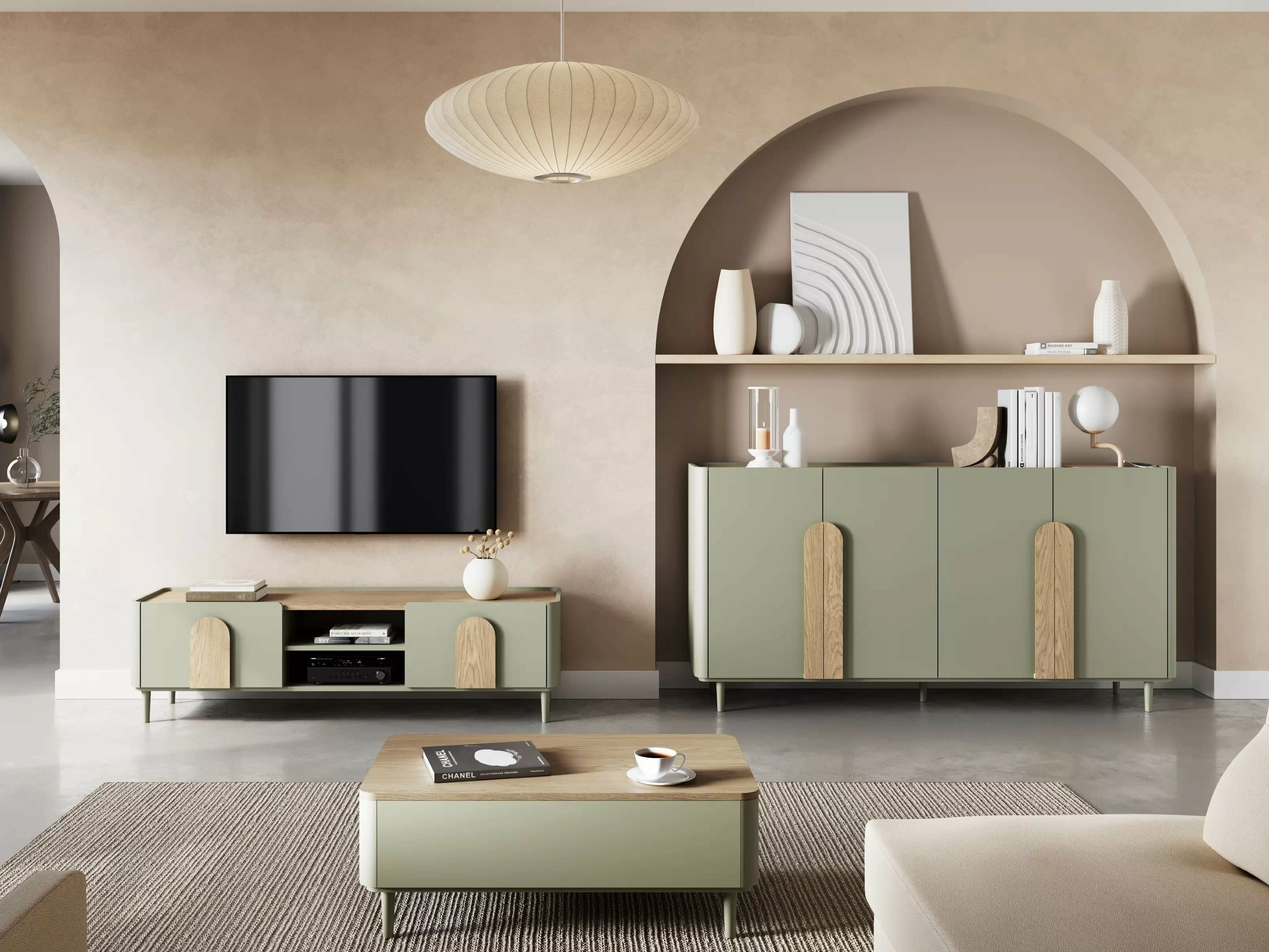 Набор для гостиной Camavio 107 (Пыльно-зеленый + Дуб)