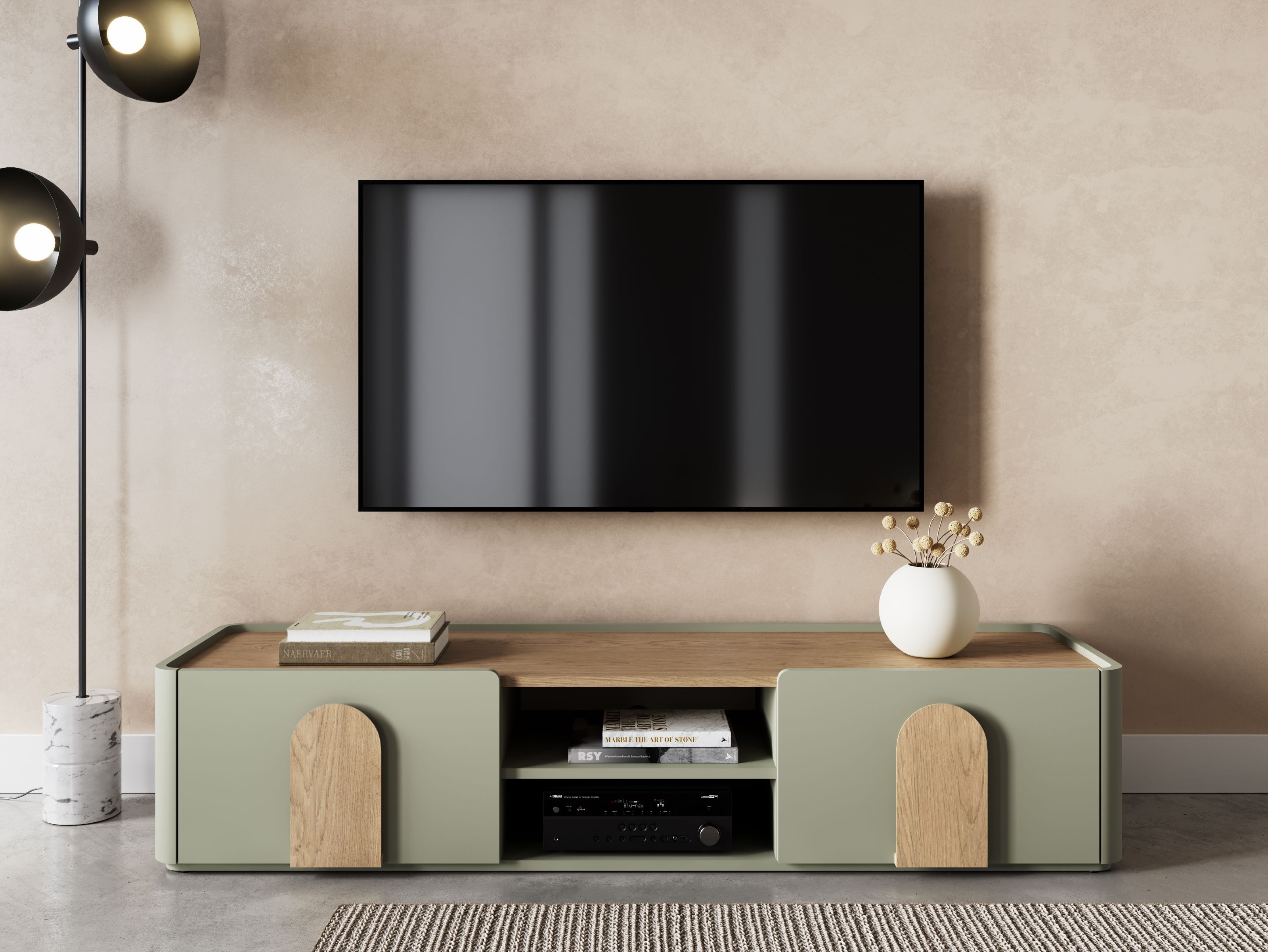 TV galds Camavio 103 (Putekļaini zaļa + Ozols)