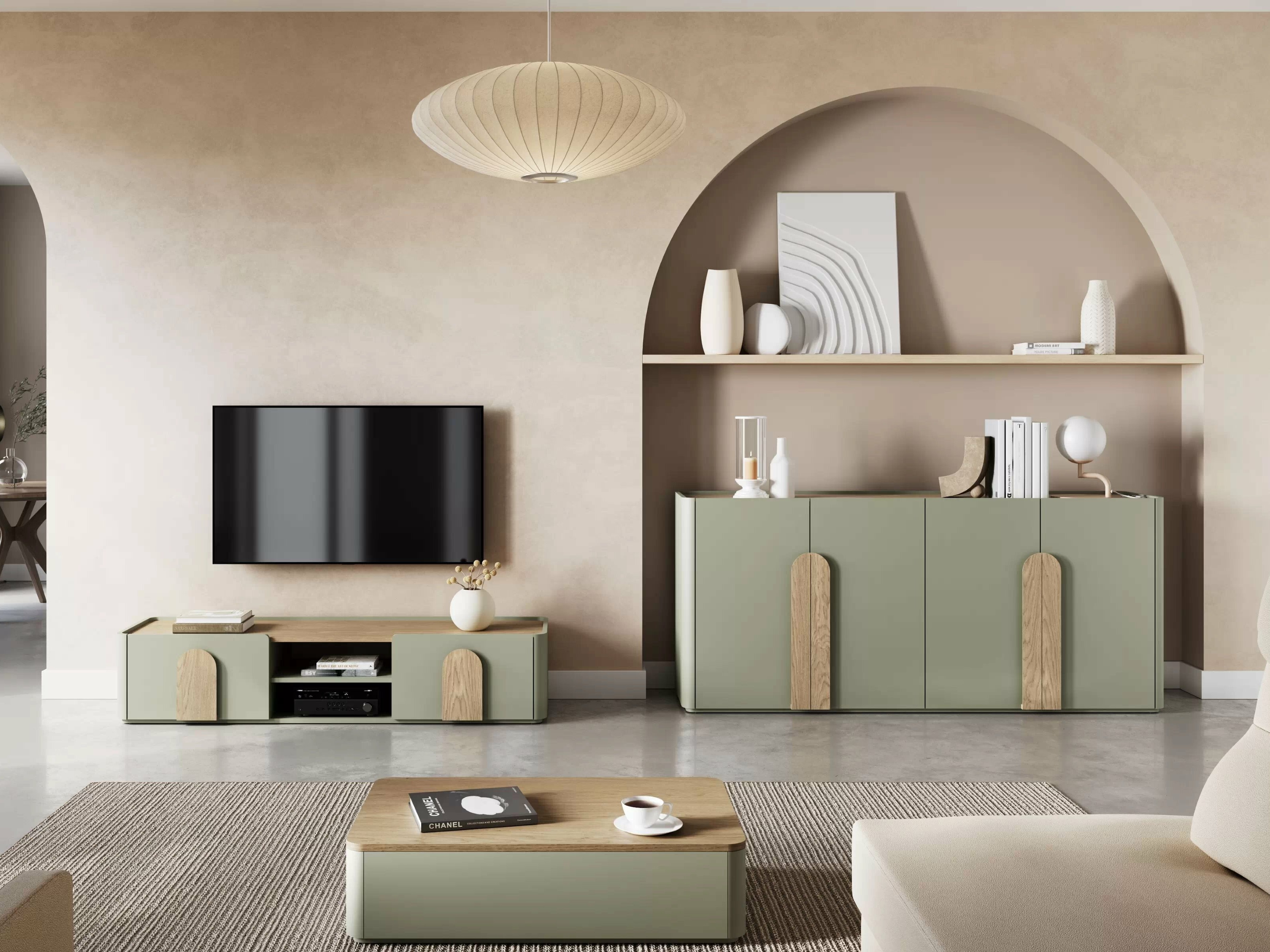 TV galds Camavio 103 (Putekļaini zaļa + Ozols)