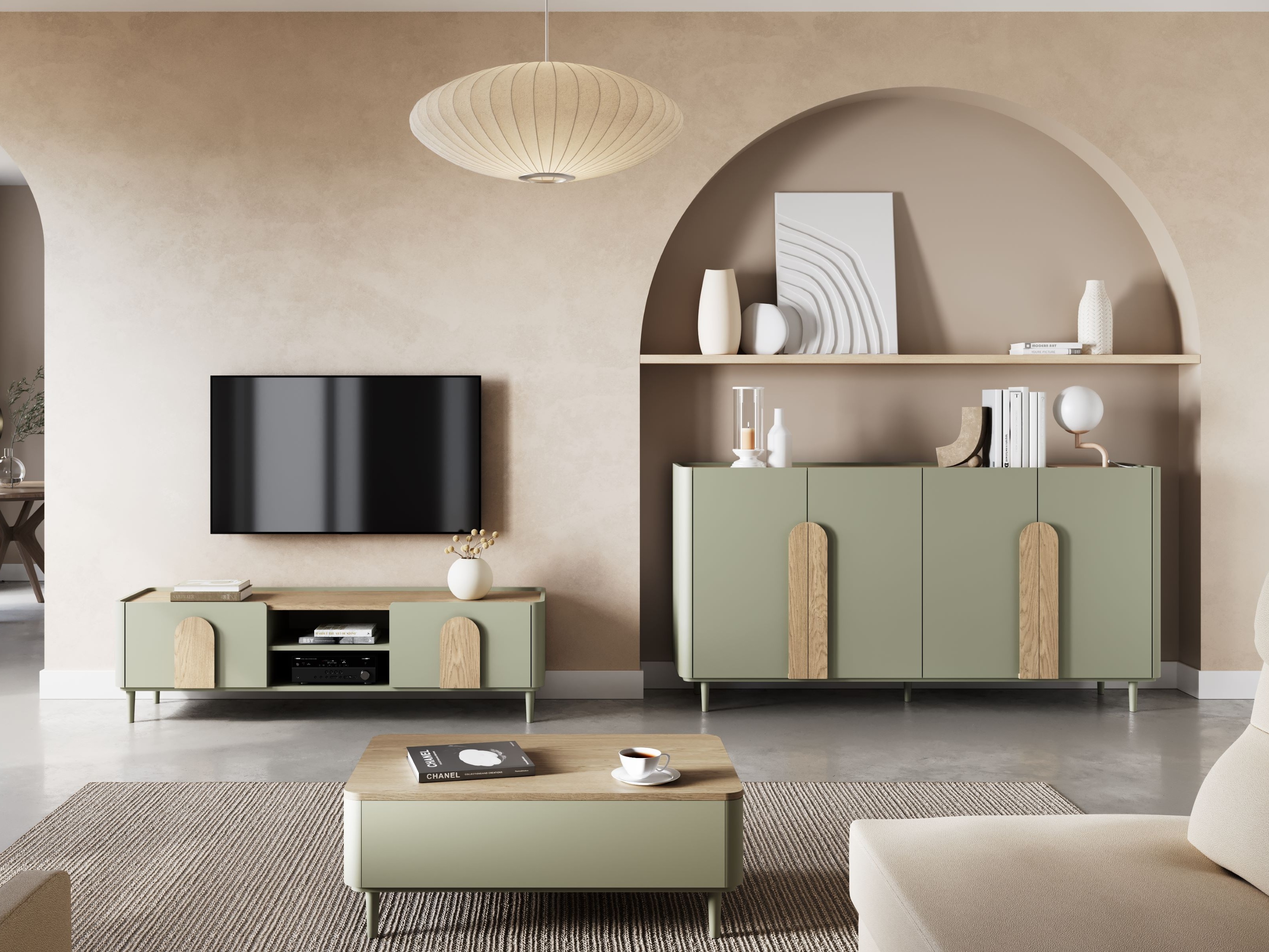 TV galds Camavio 103 (Putekļaini zaļa + Ozols)