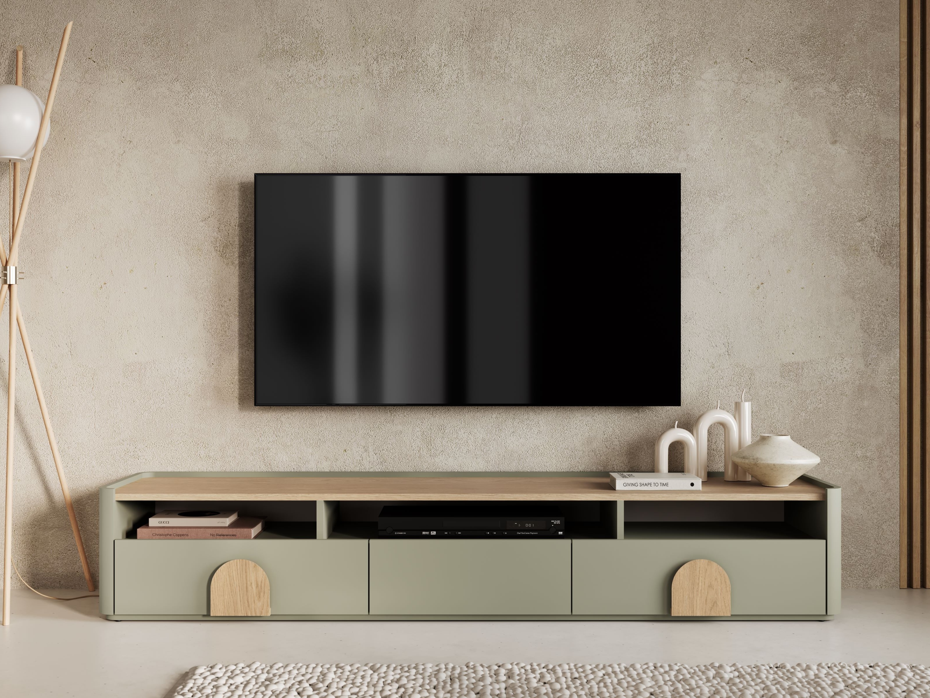 TV galds Camavio 104 (Putekļaini zaļa + Ozols)