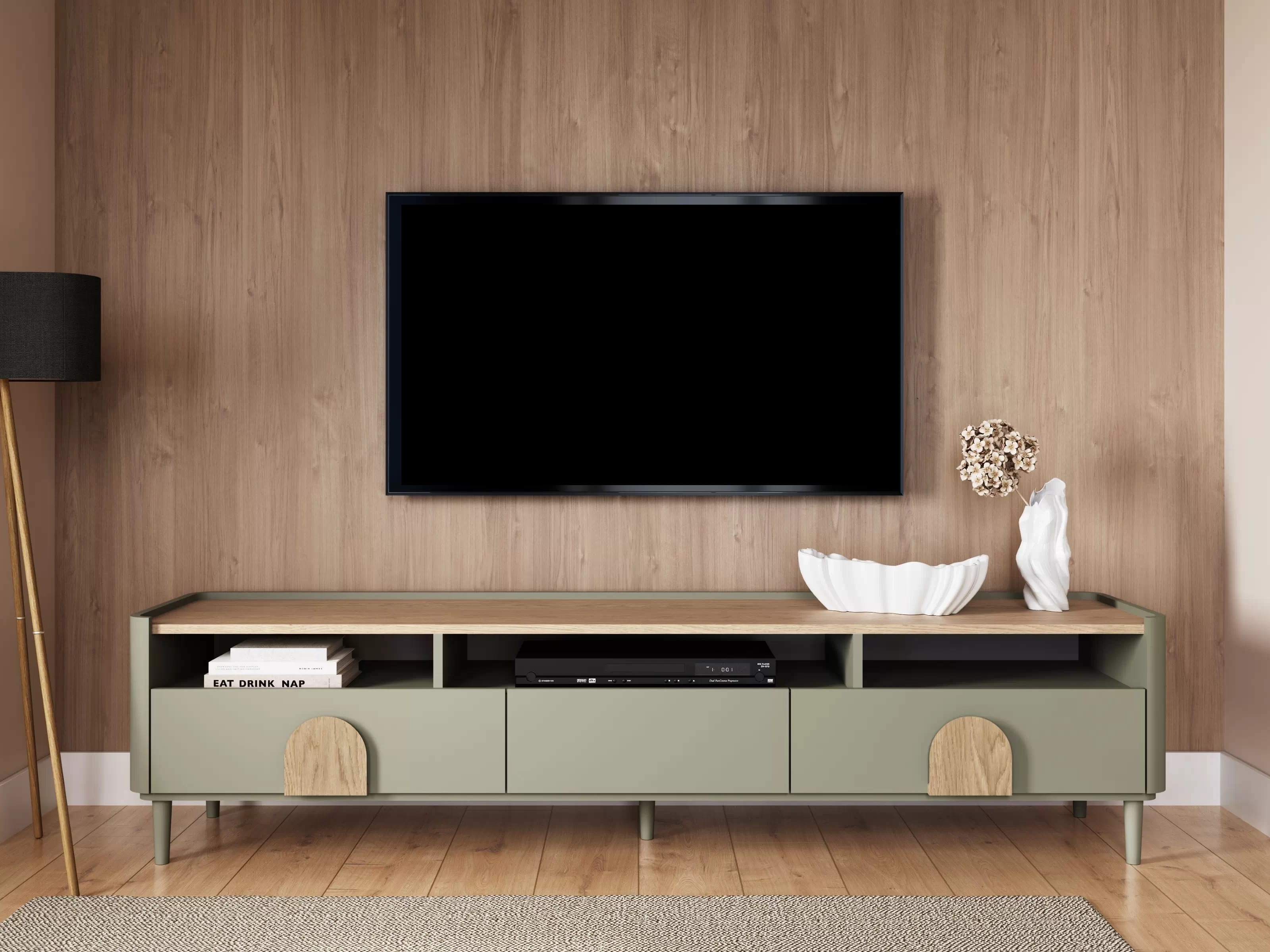 TV galds Camavio 104 (Putekļaini zaļa + Ozols)