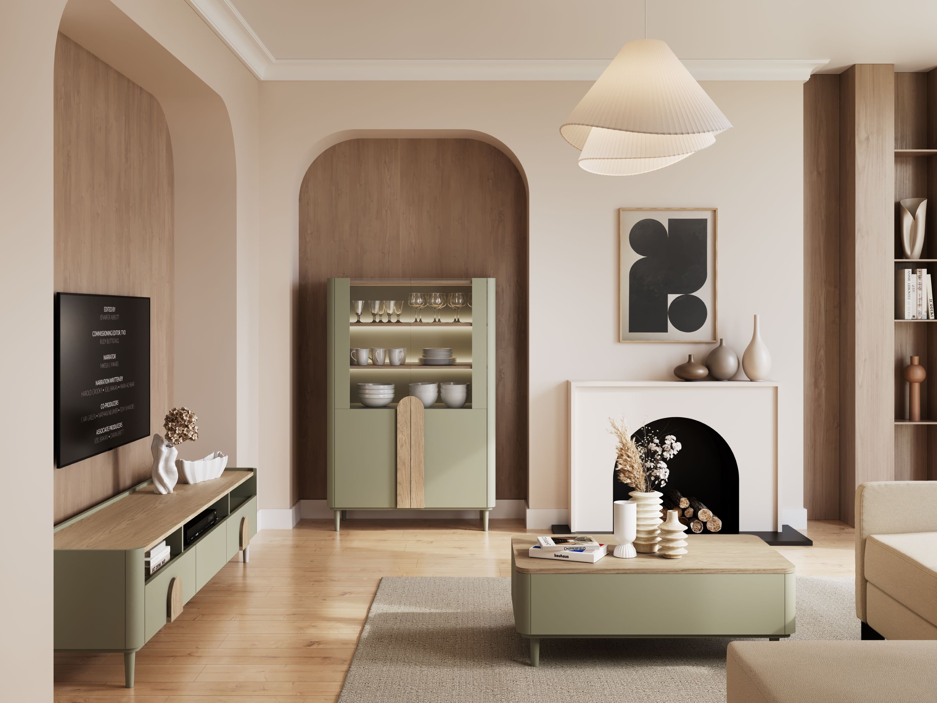 TV galds Camavio 104 (Putekļaini zaļa + Ozols)