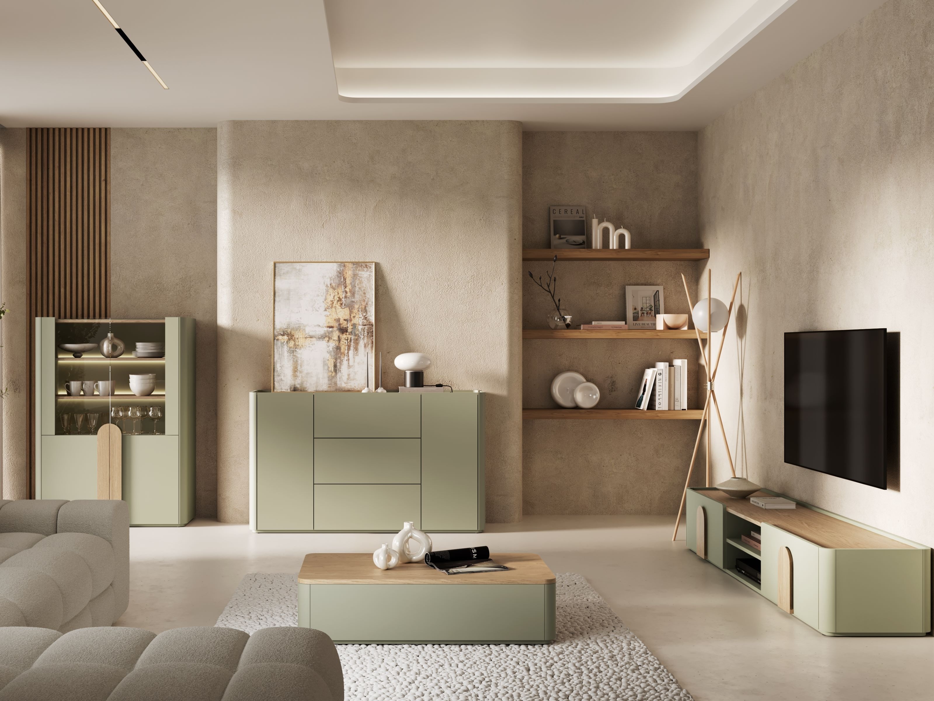 TV galds Camavio 106 (Putekļaini zaļa + Ozols)