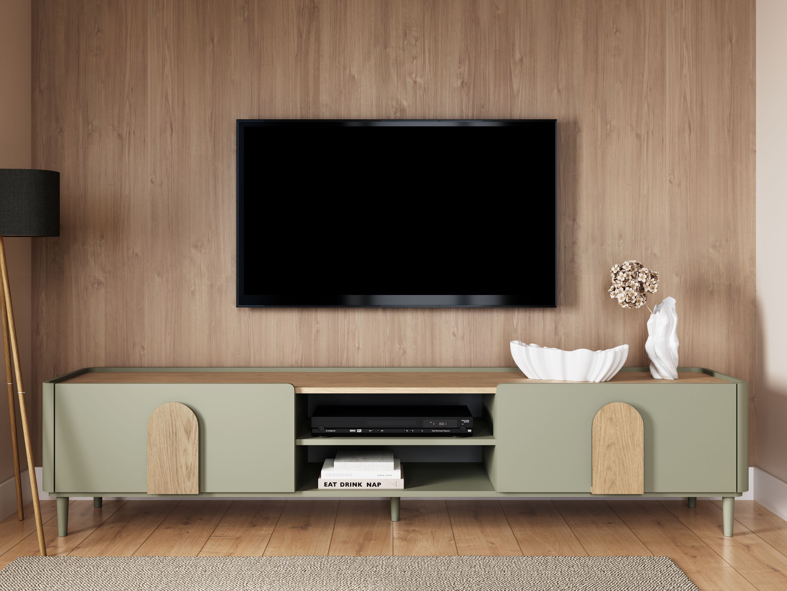 TV galds Camavio 106 (Putekļaini zaļa + Ozols)