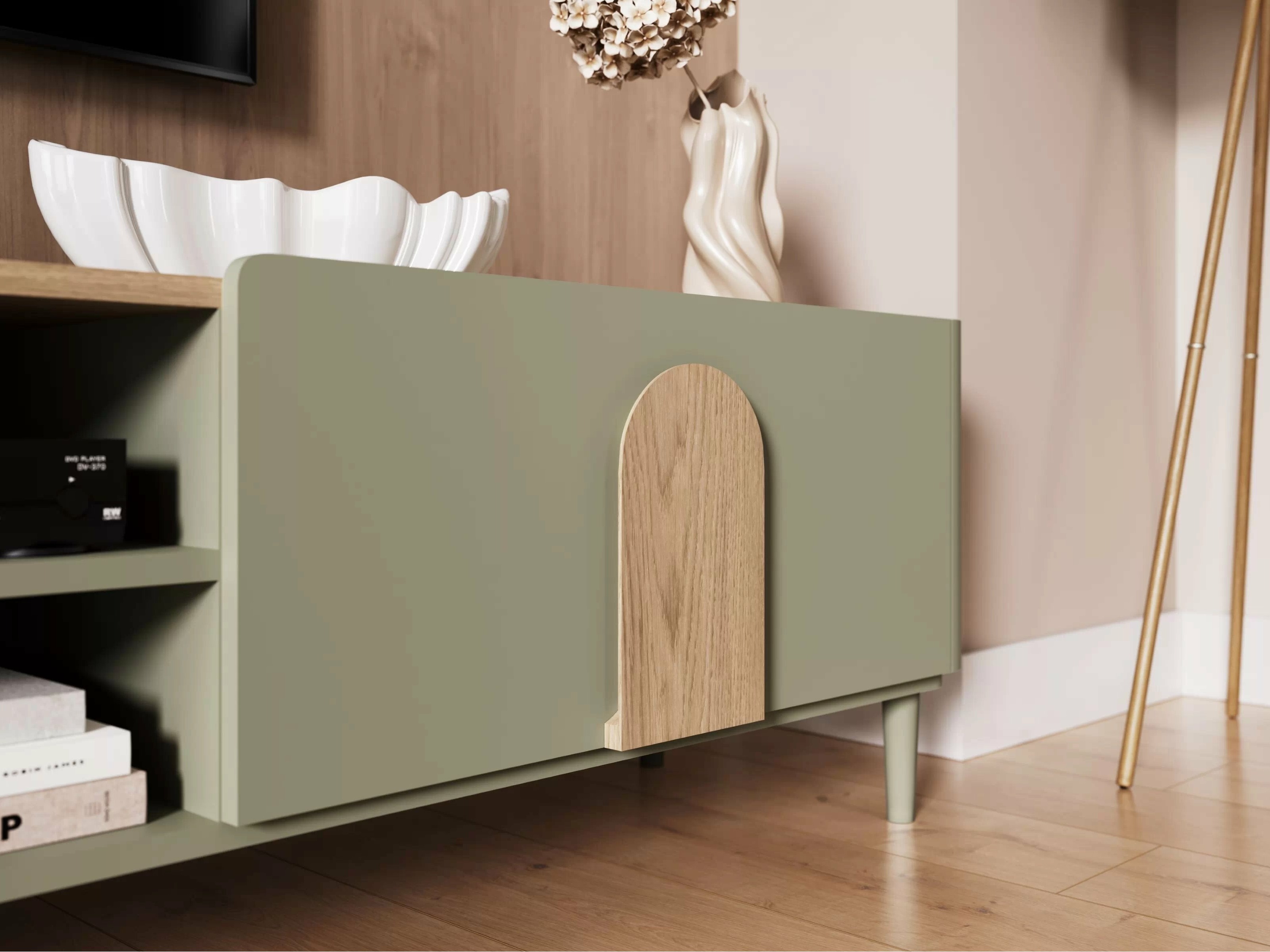 TV galds Camavio 106 (Putekļaini zaļa + Ozols)