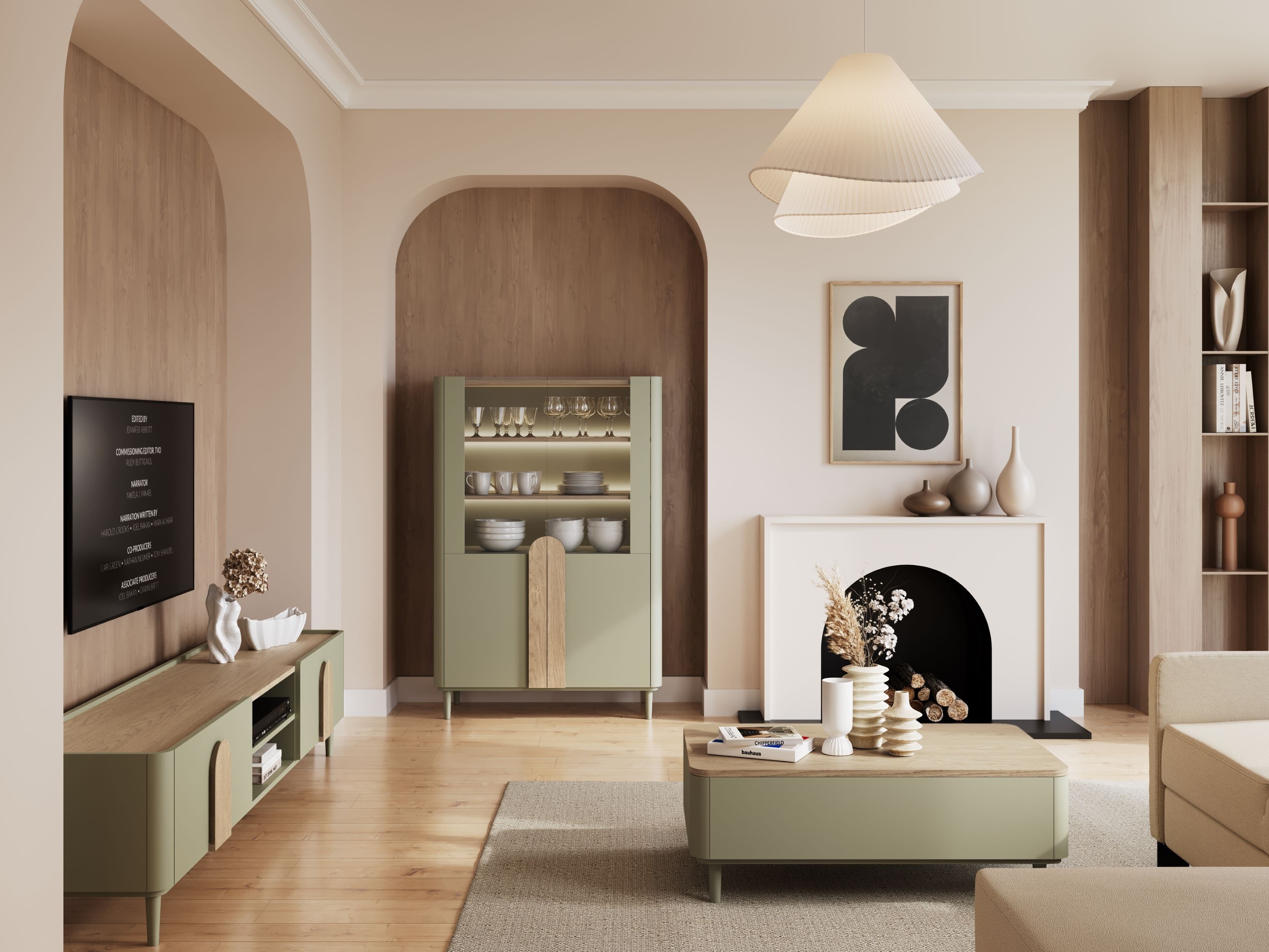 TV galds Camavio 106 (Putekļaini zaļa + Ozols)