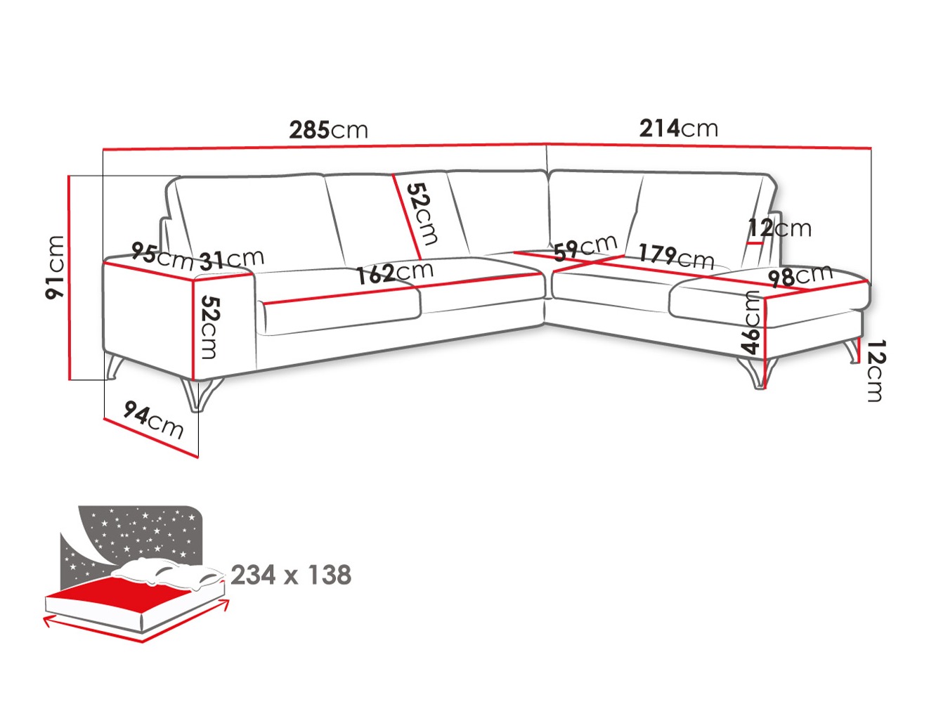 Stūra dīvāns ComfiDream 112 (Verita 80)