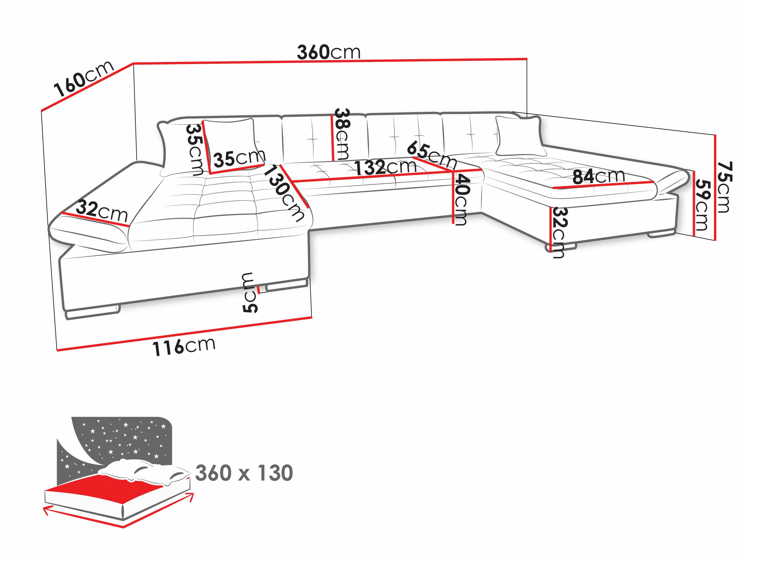 Угловой диван Comfivo 240 (Miu 2058 + Miu 2059)