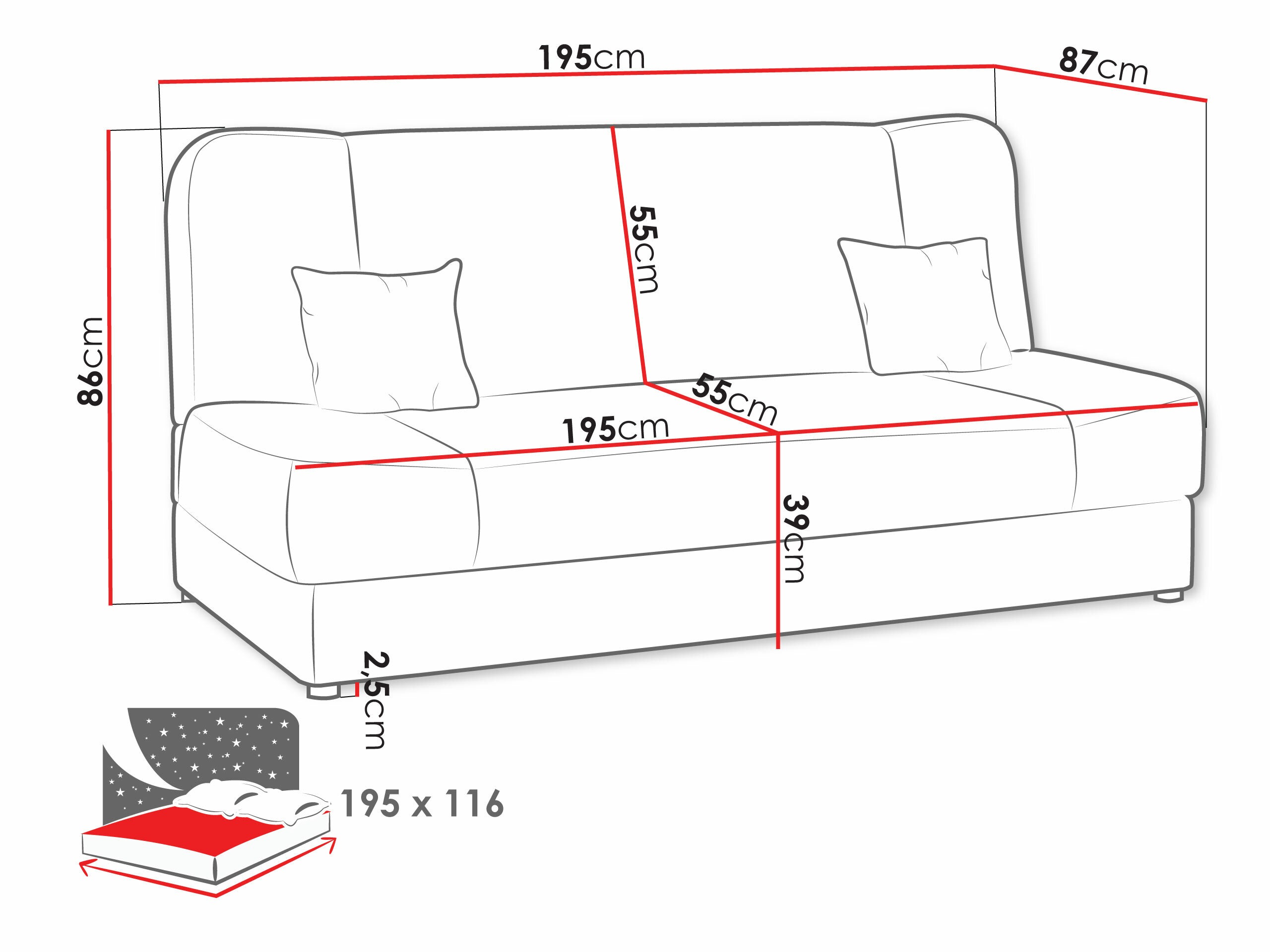 Dīvāns gulta Comfivo Cera II (Miu 2056 + Miu 2058)