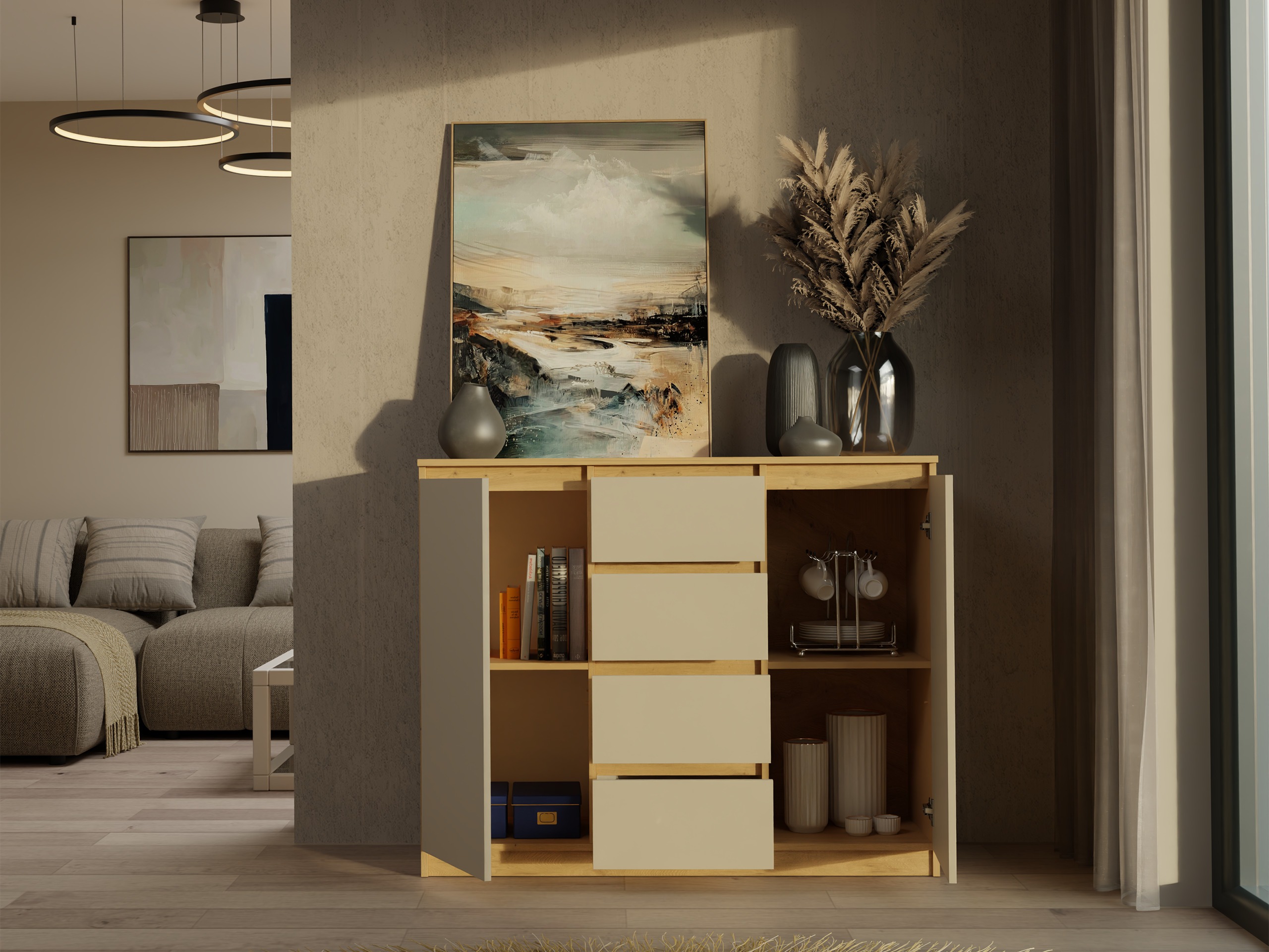 Kомод Elbvelu 113 (Artisan дуб + Кашемир)