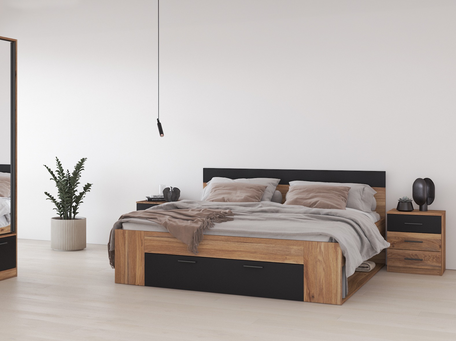 Прикроватная тумбочка Melvele 100 (Дуб + Чёрный)