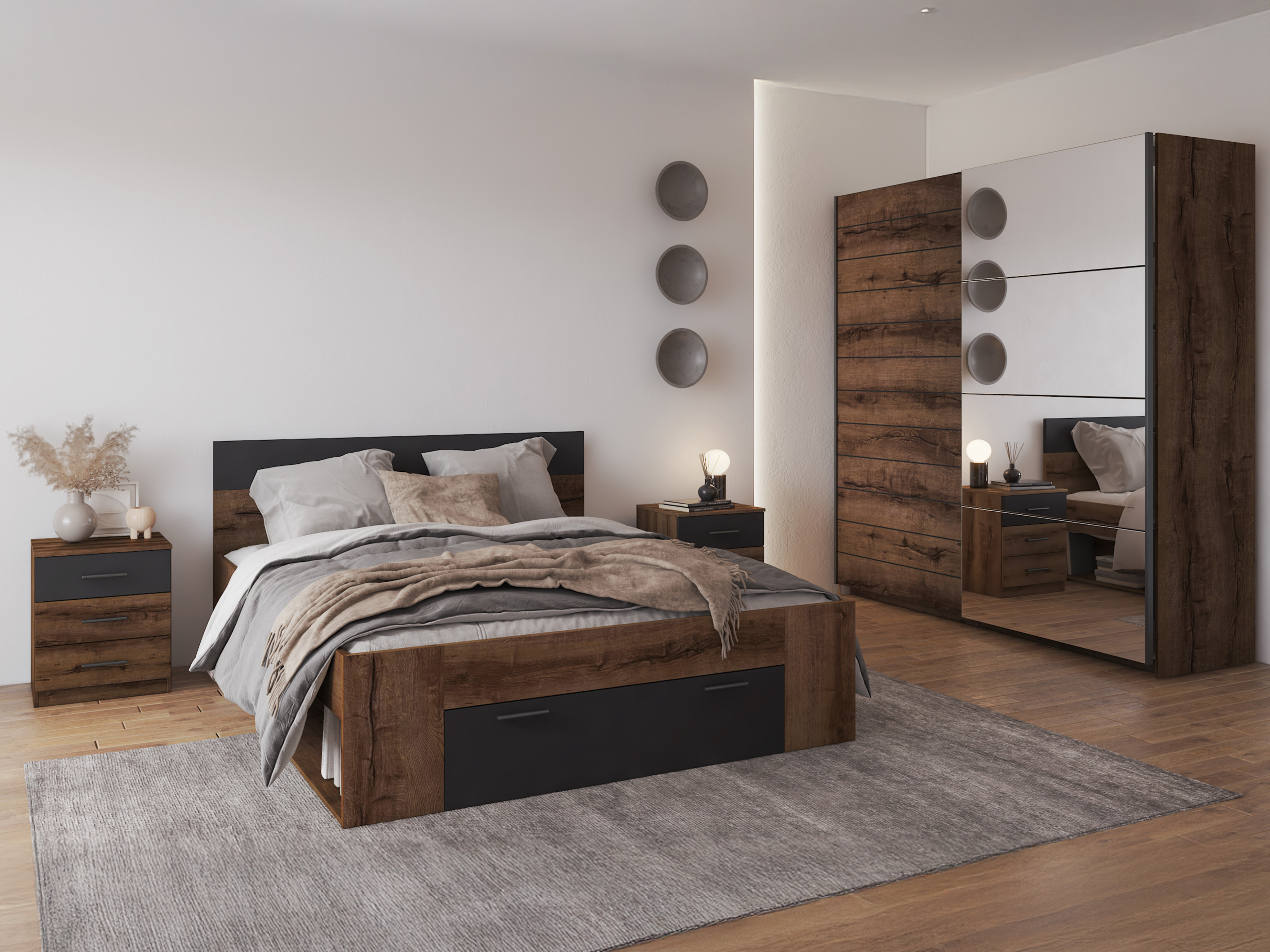 Прикроватная тумбочка Melvele 100 (Монастырский дуб + Чёрный)