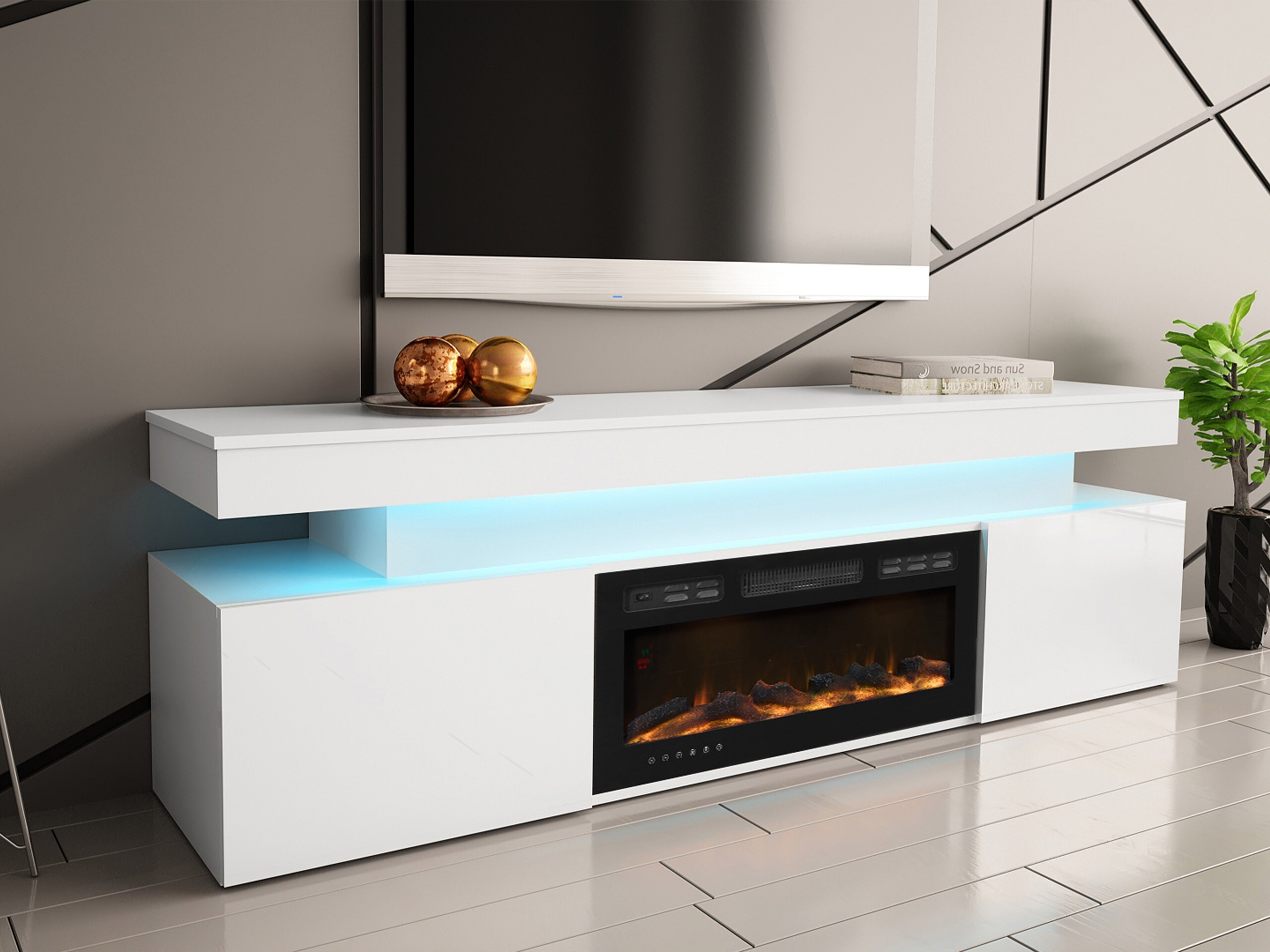 TV galds Monfero 104 (Balts + Glancēts balts)